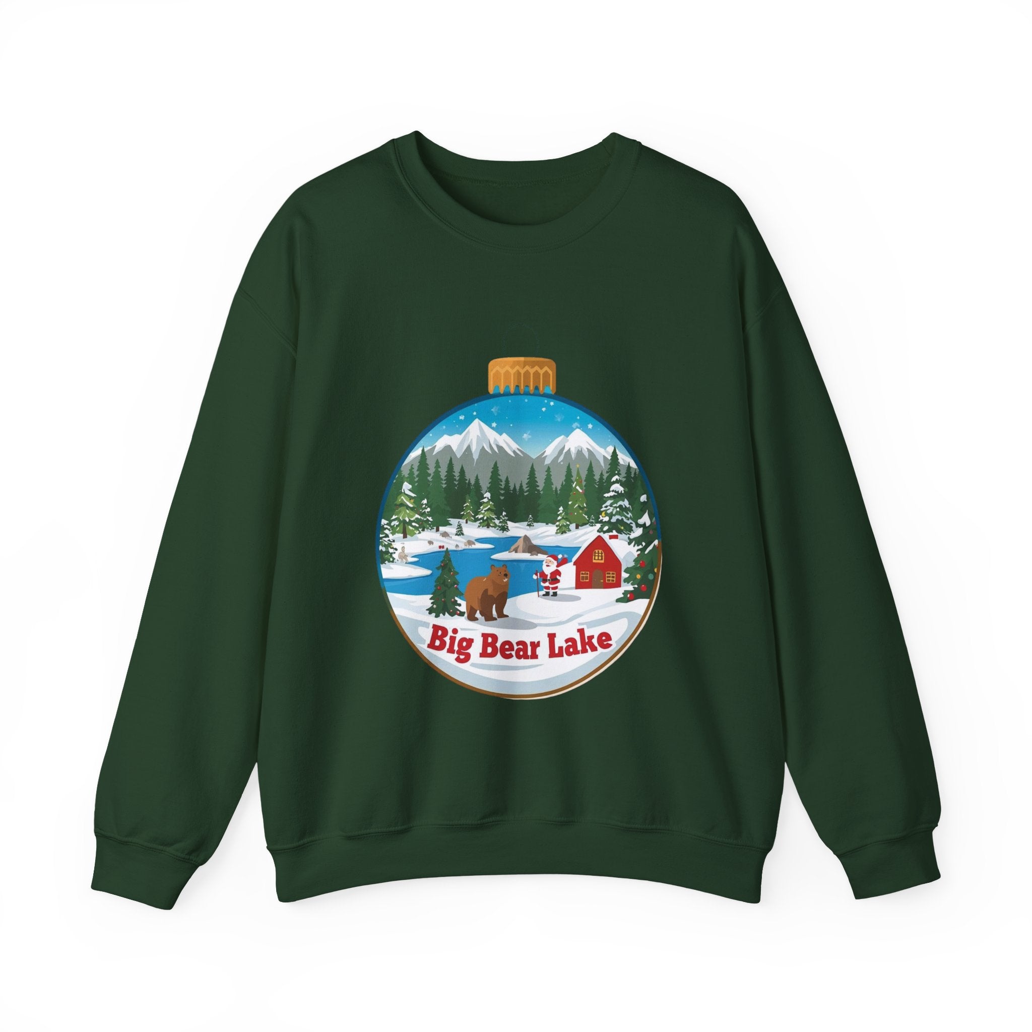 Big Bear Lake Christmas Sweatshirt – Santa Winter Ornament Cabin Crewneck | Cute Mountain Holiday Sweater | Santa & Bear Gift Shirt | Gildan 18000
