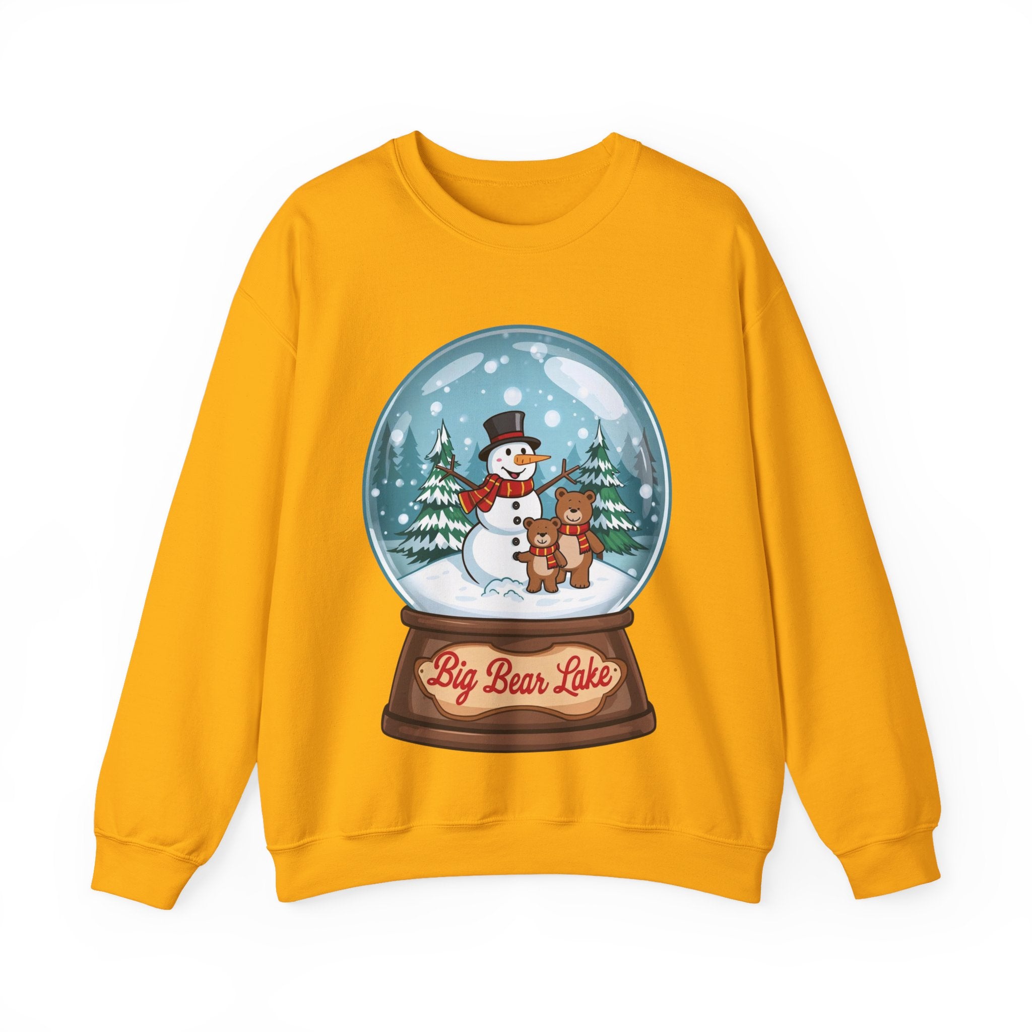 Big Bear Lake Snow Globe Christmas Sweatshirt – Cute Snowman & Bears Winter Crewneck | Holiday Mountain Gift | California Xmas Sweater | Gildan 18000