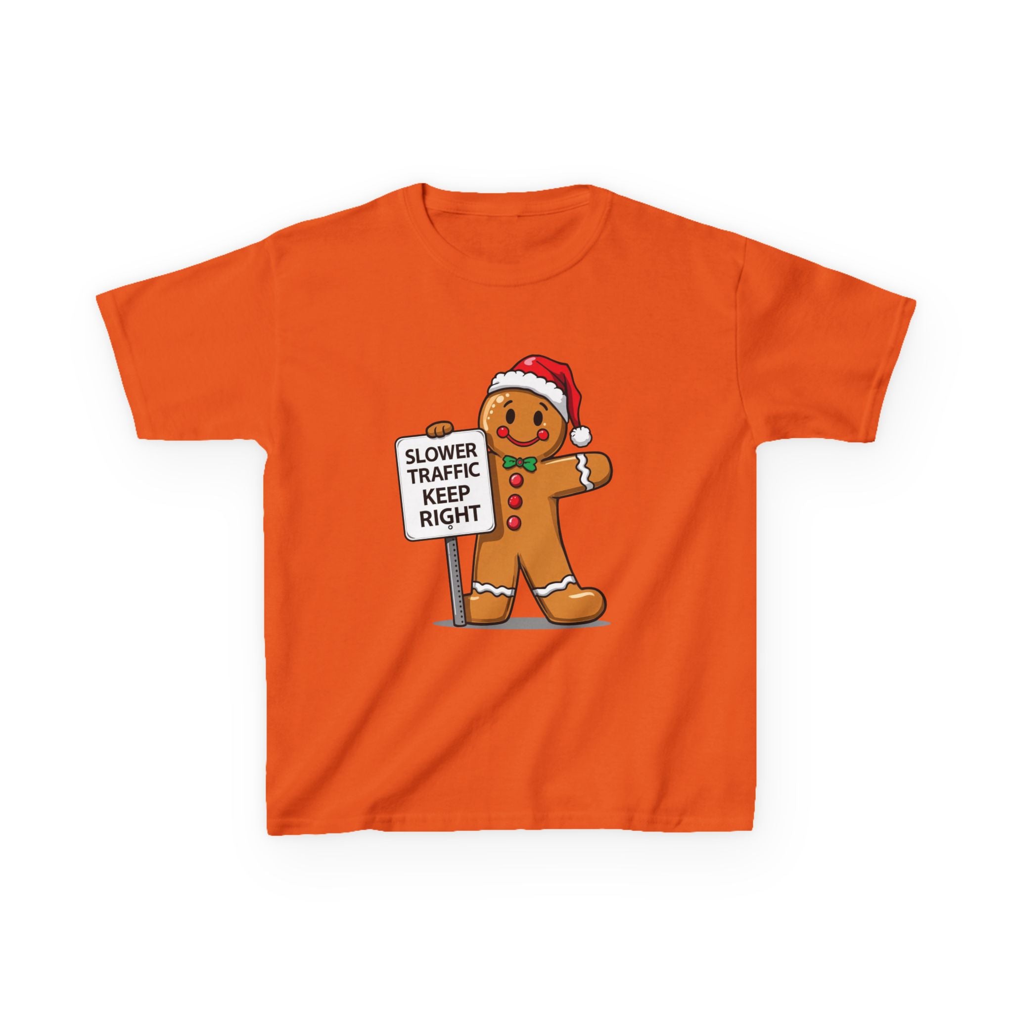 Funny Gingerbread Traffic Kids Christmas Shirt – Slower Traffic Keep Right Holiday Tee | Cute Gingerbread Man Humor | Gildan 5000B