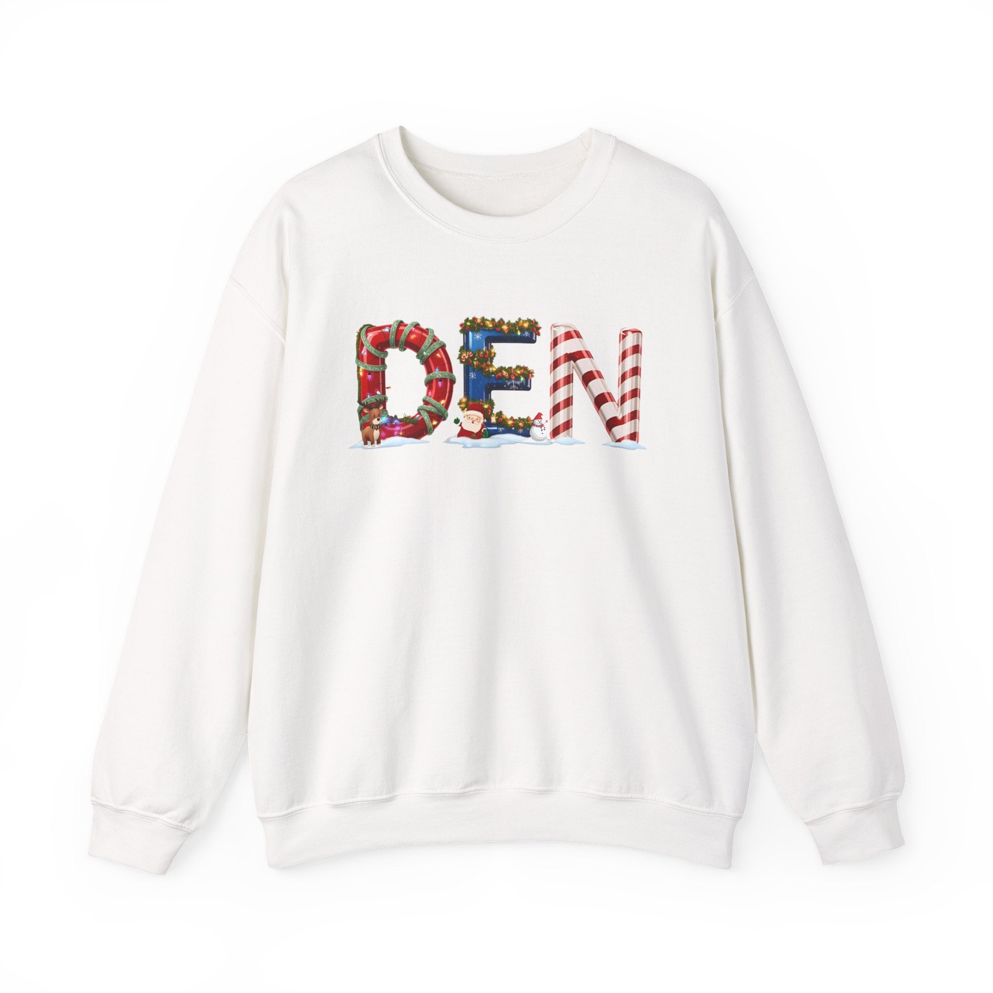 DEN Christmas Sweatshirt – Festive Holiday Letter Art Tee | Christmas Gift | Gildan 18000