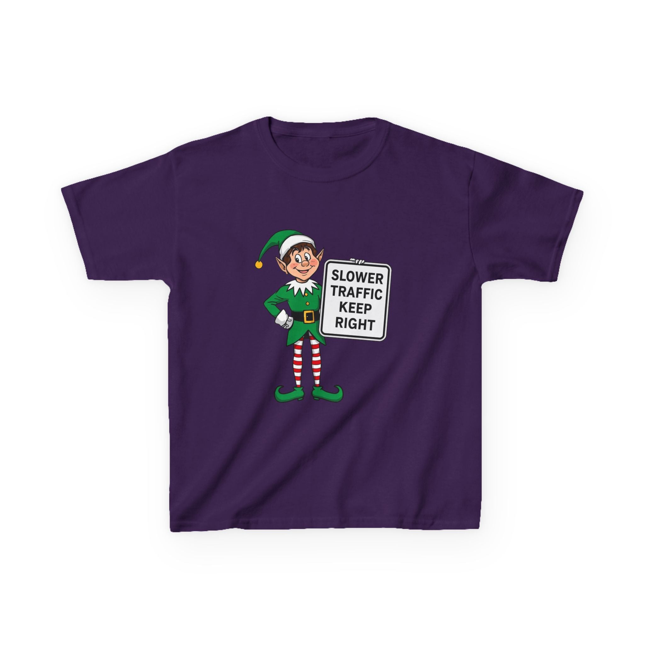 Funny Elf Traffic Kids Christmas Shirt – Slower Traffic Keep Right Holiday Tee | Cute Christmas Elf Humor | Gildan 5000B