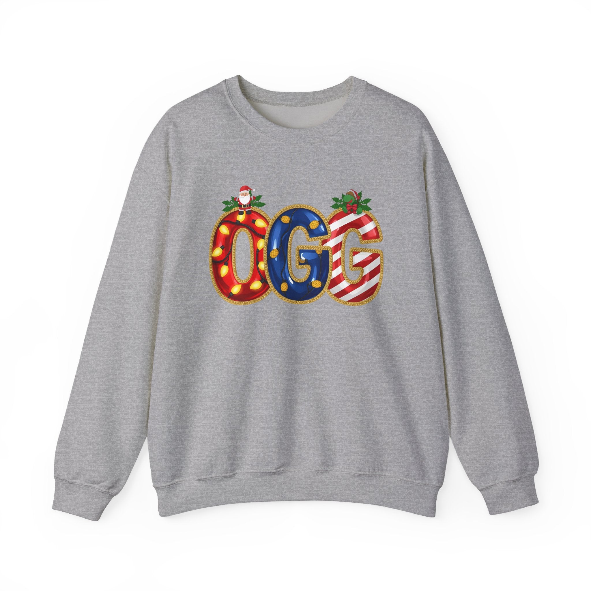 OGG Christmas Sweatshirt – Festive Holiday Letter Art Crewneck | Winter Travel Gift | Gildan 18000