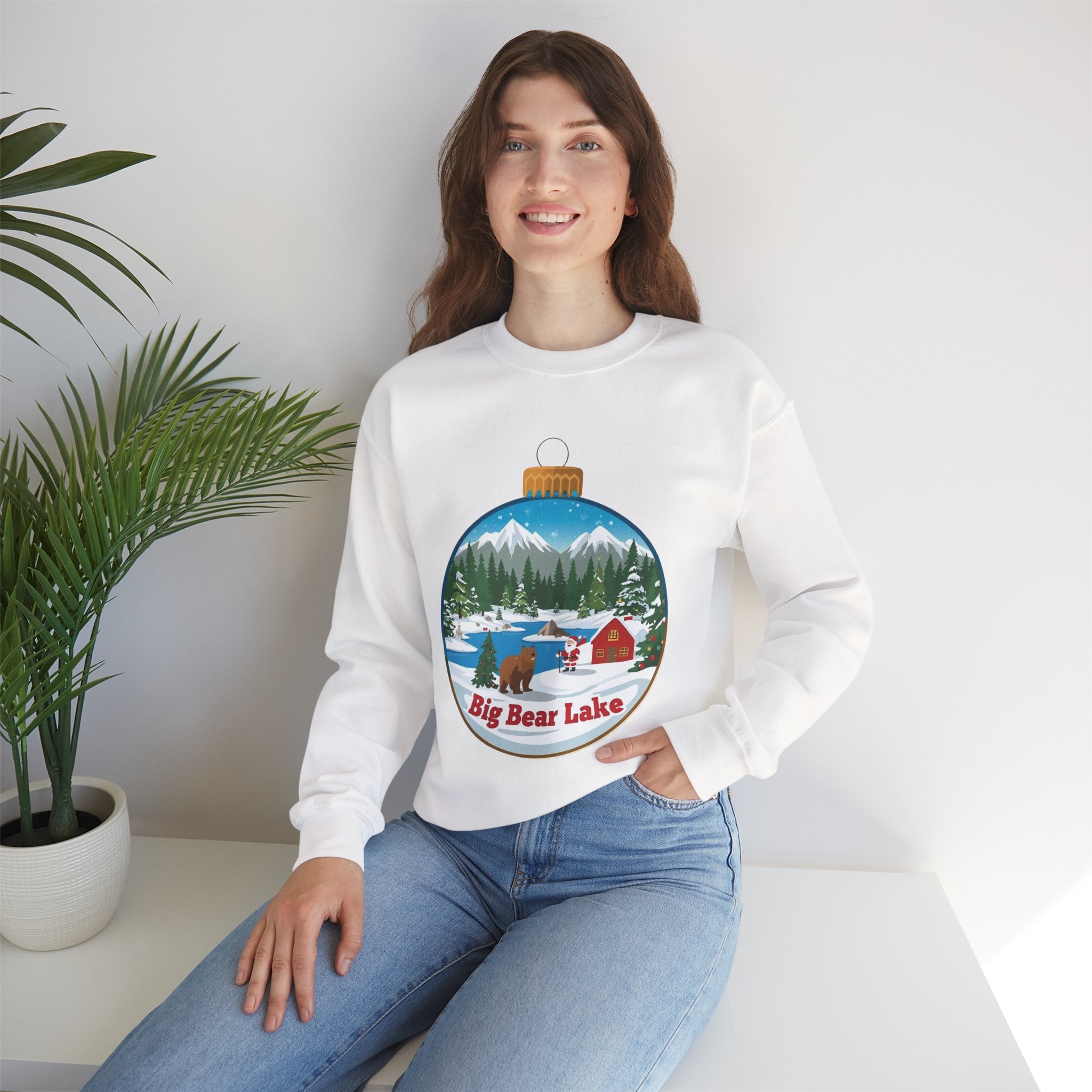 Big Bear Lake Christmas Sweatshirt – Santa Winter Ornament Cabin Crewneck | Cute Mountain Holiday Sweater | Santa & Bear Gift Shirt | Gildan 18000