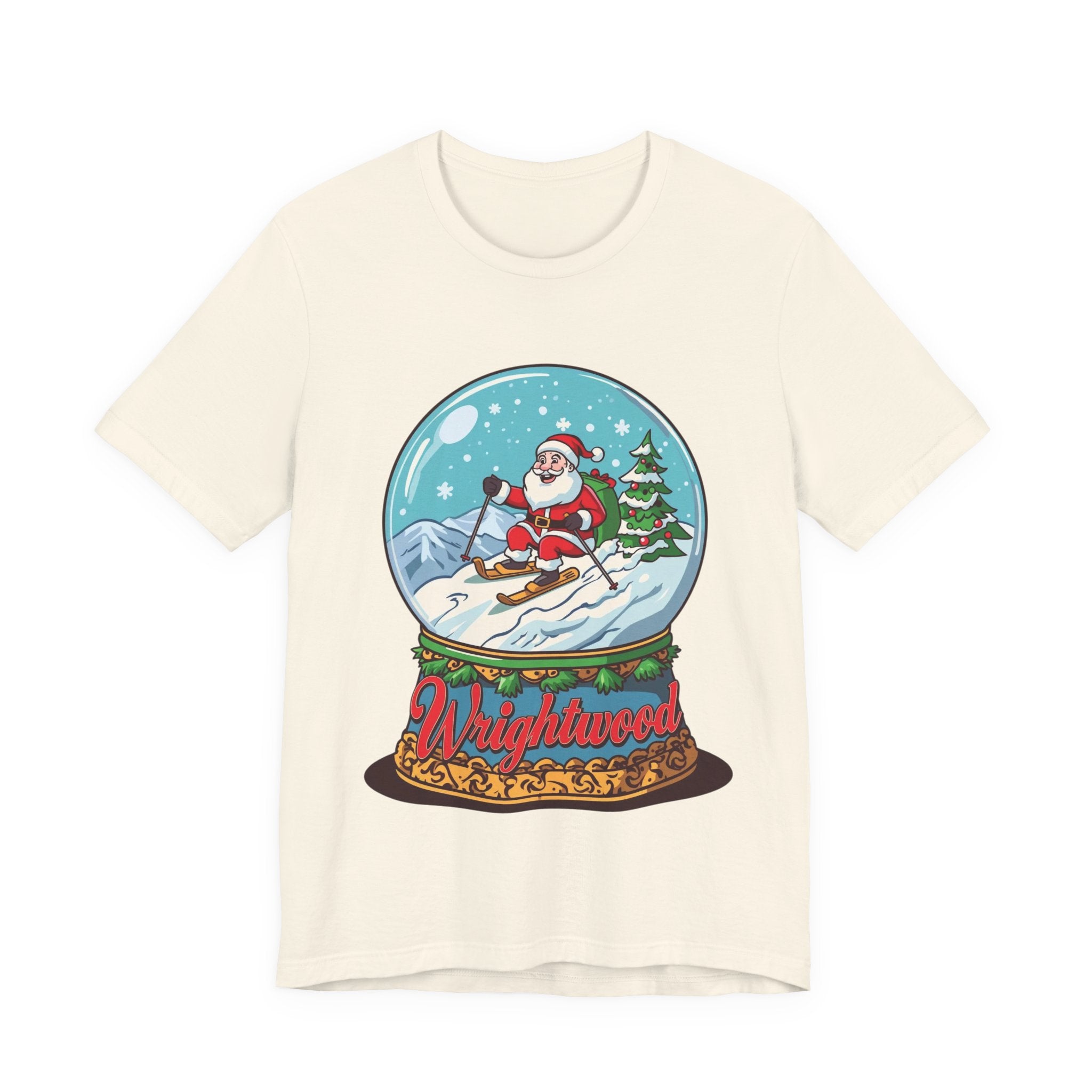 Wrightwood Christmas Shirt – Cute Skiing Santa Snow Globe Tee | Mountain Town Christmas Gift | Bella Canvas 3001