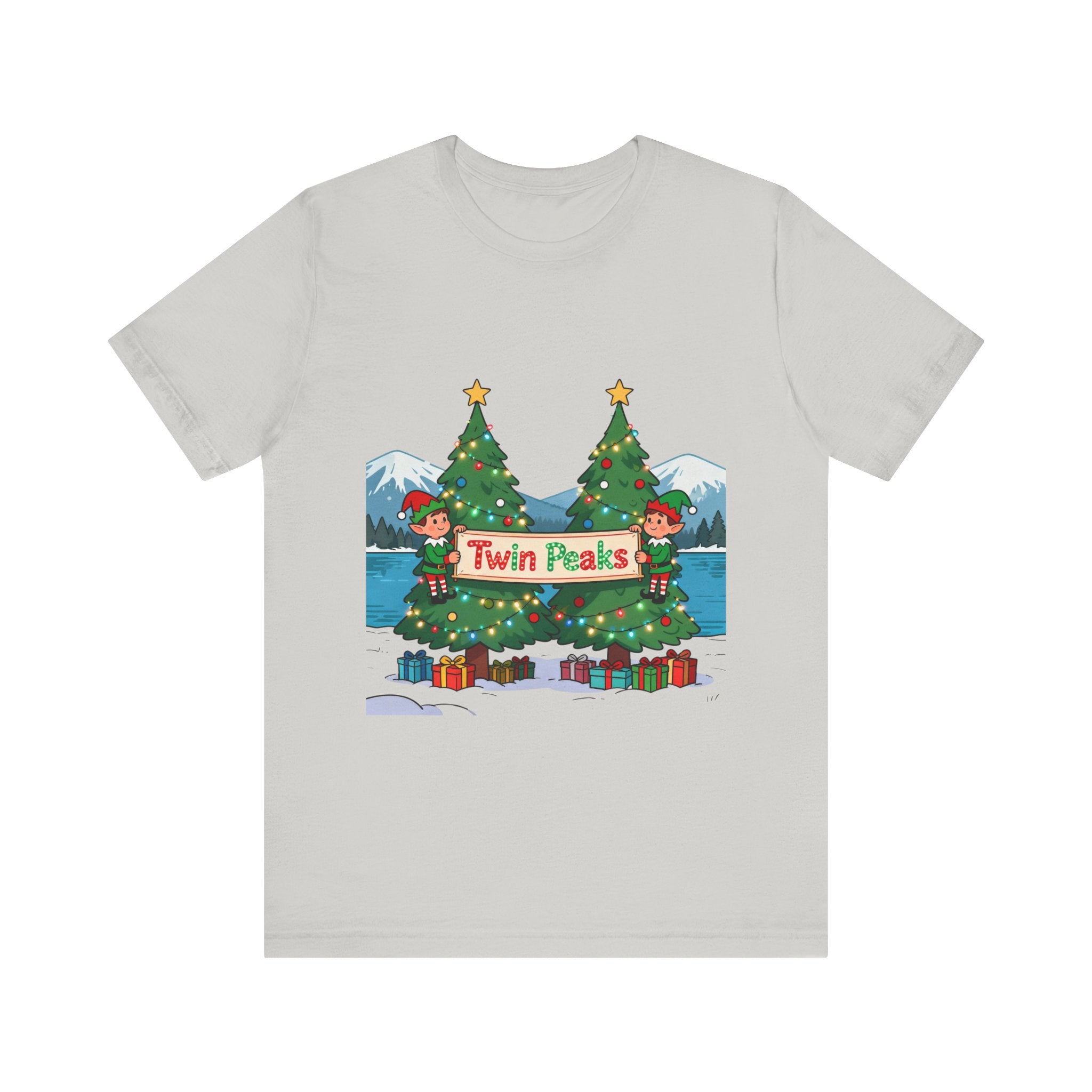 Twin Peaks Christmas Shirt – Festive Elves and Twin Trees Lights Tee | Mountain Town Christmas Gift | Bella Canvas 3001
