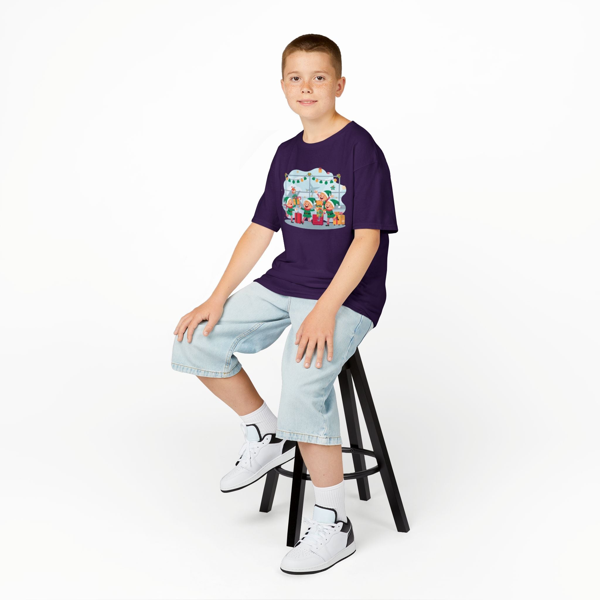 Kids Christmas Elves Airport Shirt — Cute Holiday Travel T-Shirt | Gildan 5000B