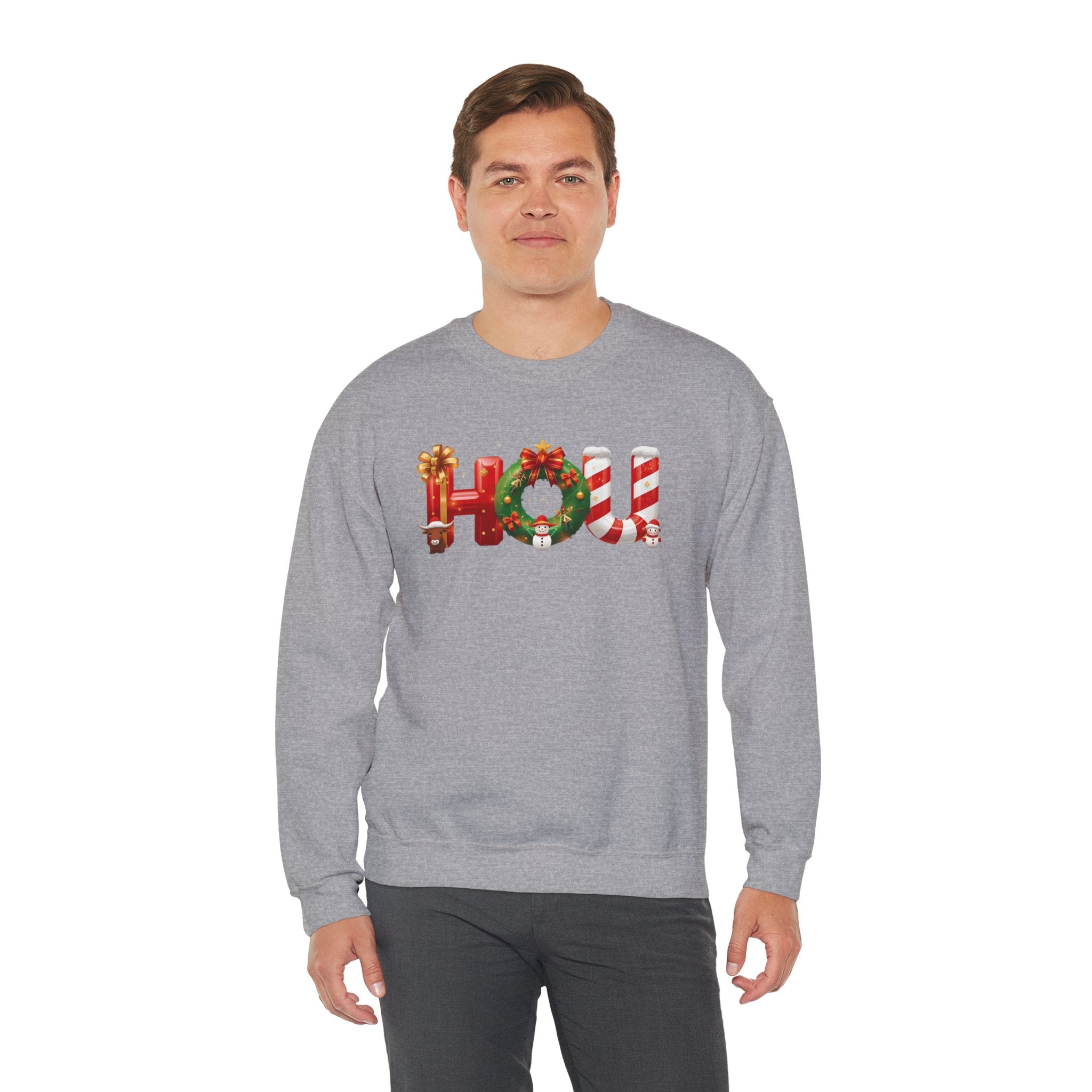 HOU Christmas Sweatshirt – Festive Holiday Letter Art Tee | Christmas Gift | Gildan 18000