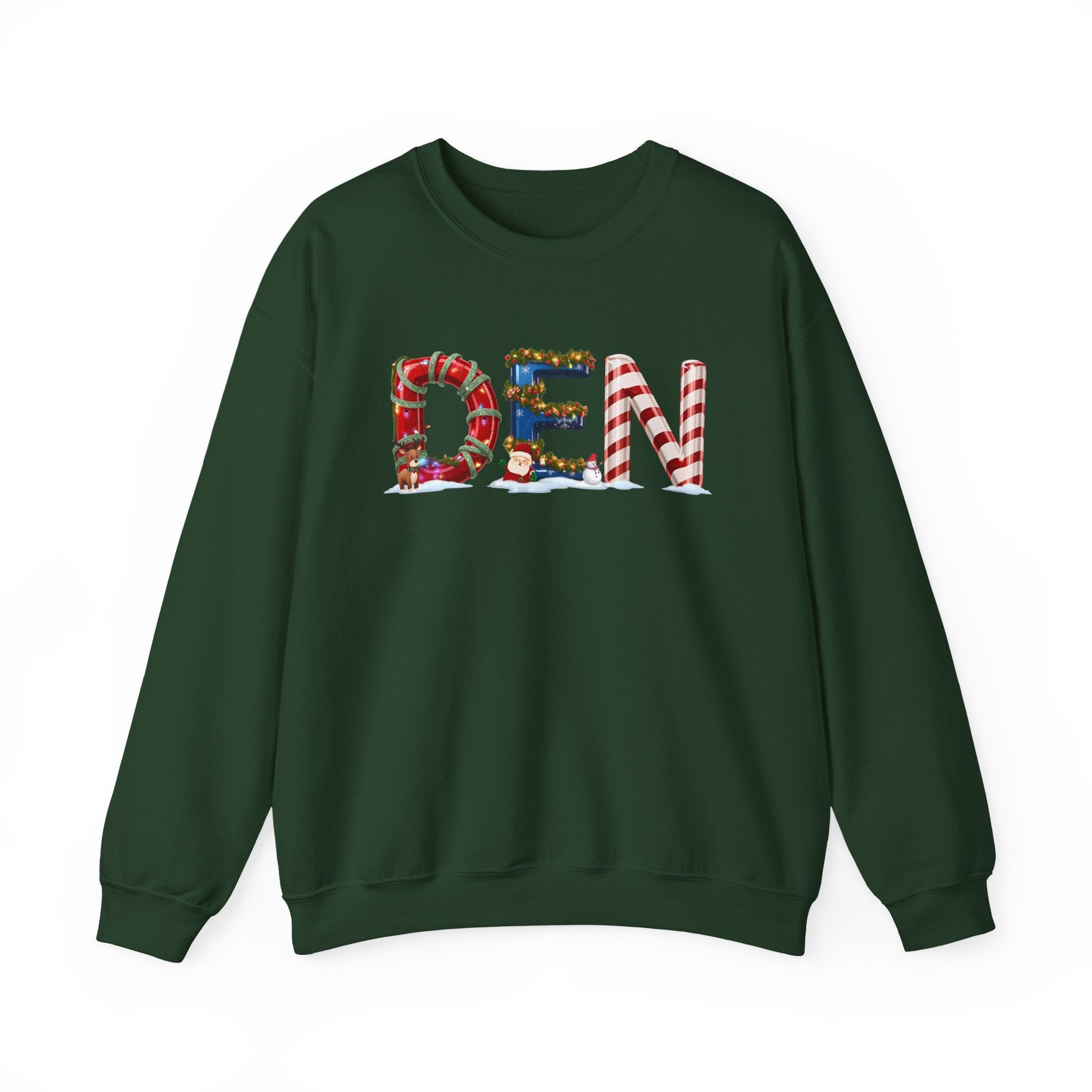 DEN Christmas Sweatshirt – Festive Holiday Letter Art Tee | Christmas Gift | Gildan 18000