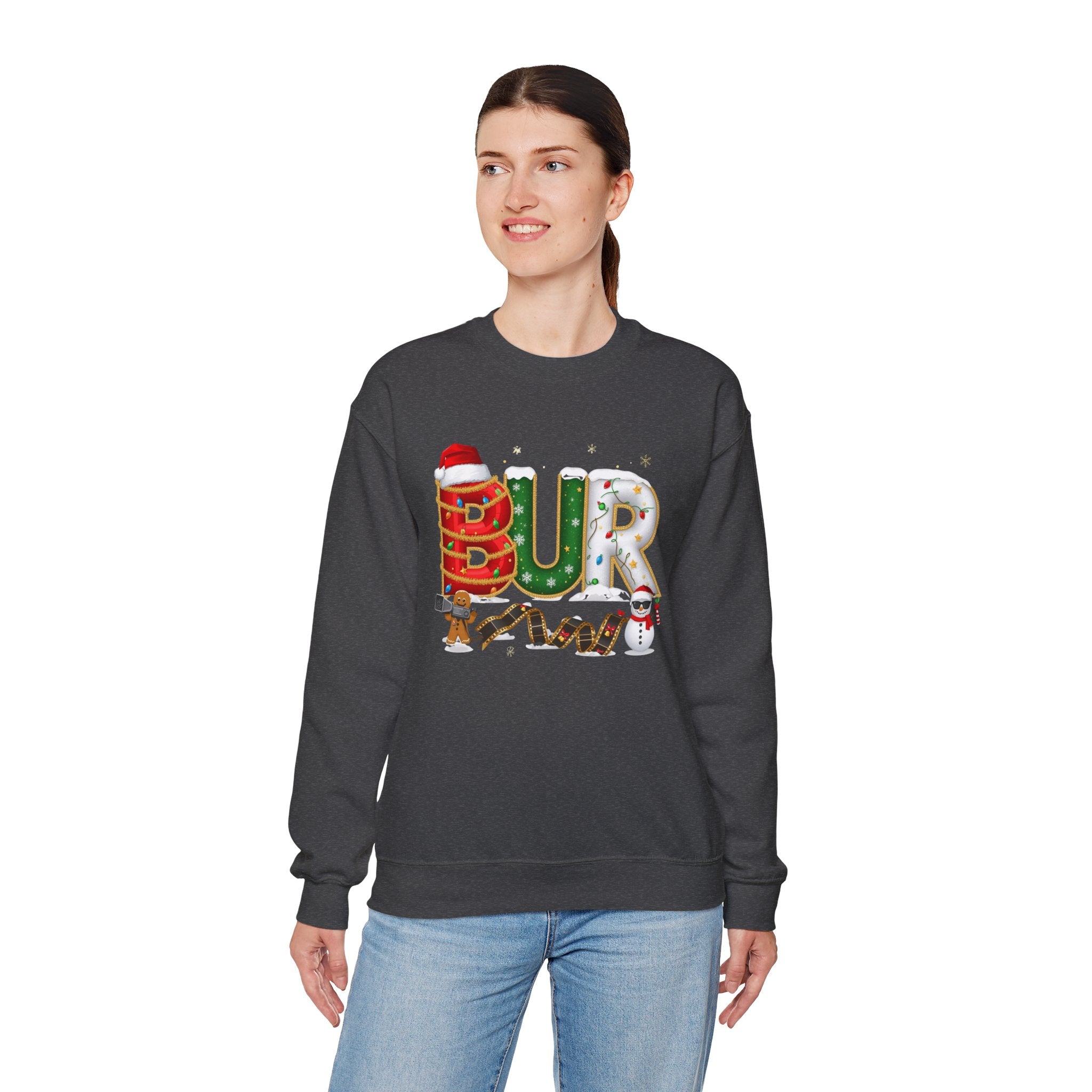 BUR Christmas Sweatshirt – Festive Holiday Letter Art Tee | Christmas Gift | Gildan 18000