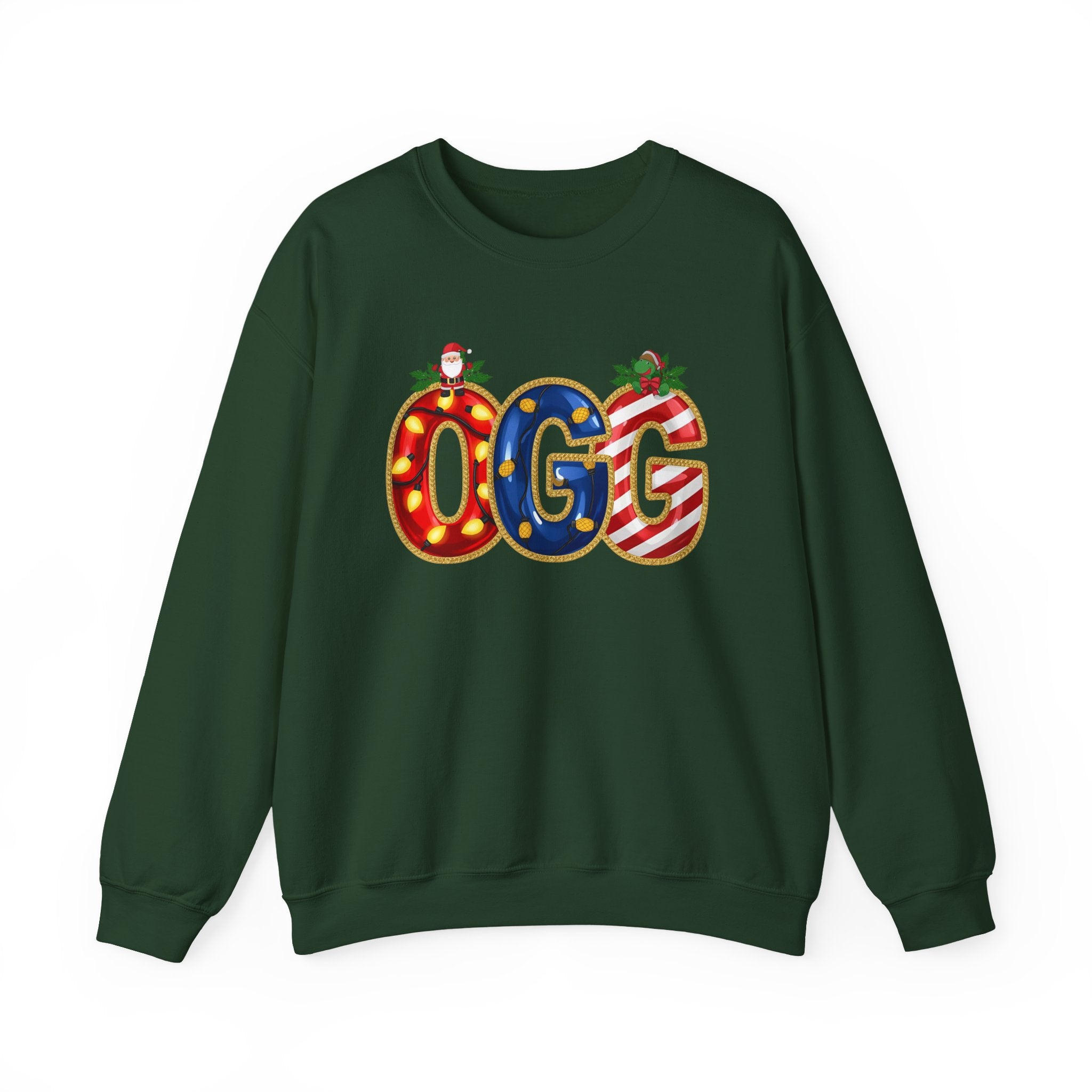 OGG Christmas Sweatshirt – Festive Holiday Letter Art Crewneck | Winter Travel Gift | Gildan 18000