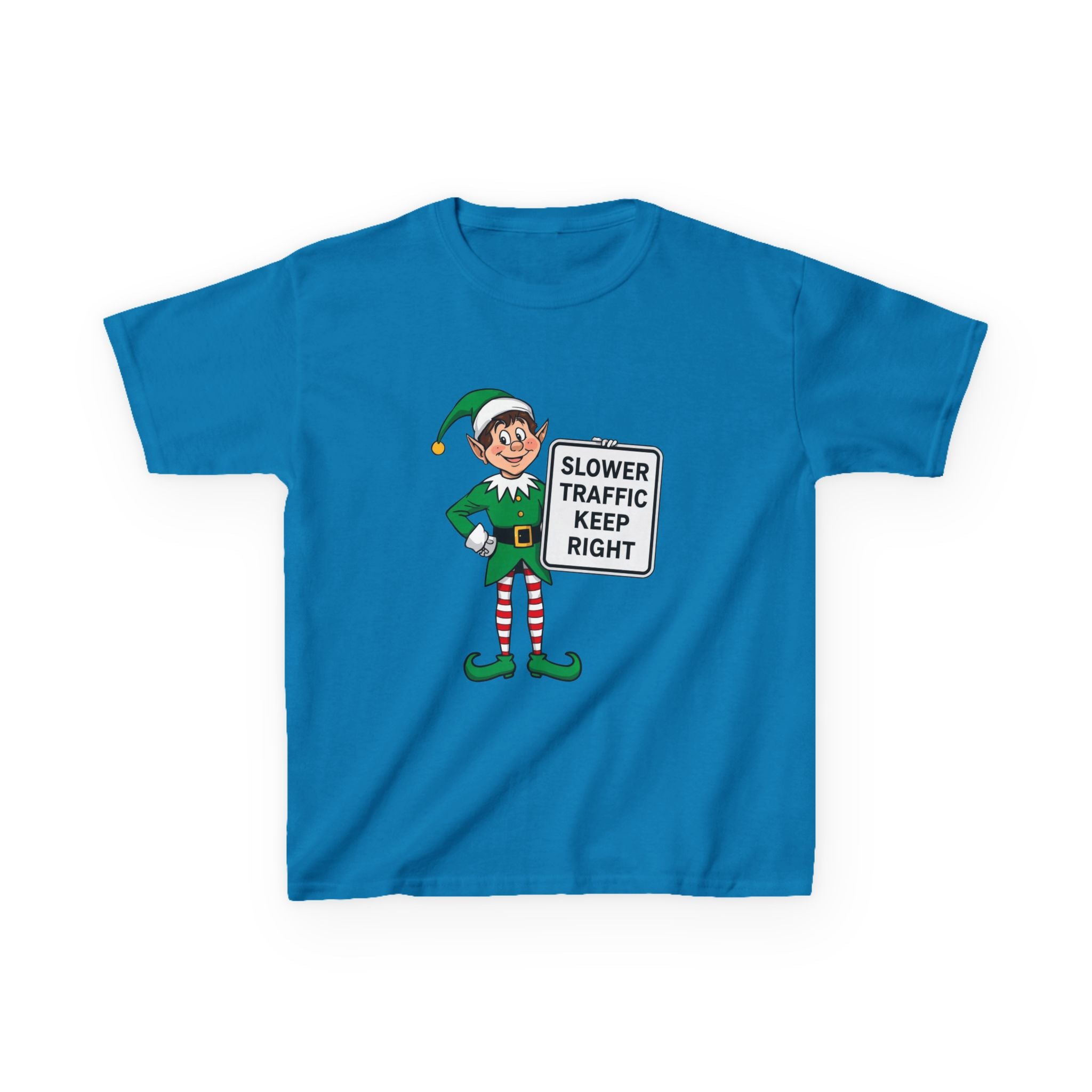 Funny Elf Traffic Kids Christmas Shirt – Slower Traffic Keep Right Holiday Tee | Cute Christmas Elf Humor | Gildan 5000B