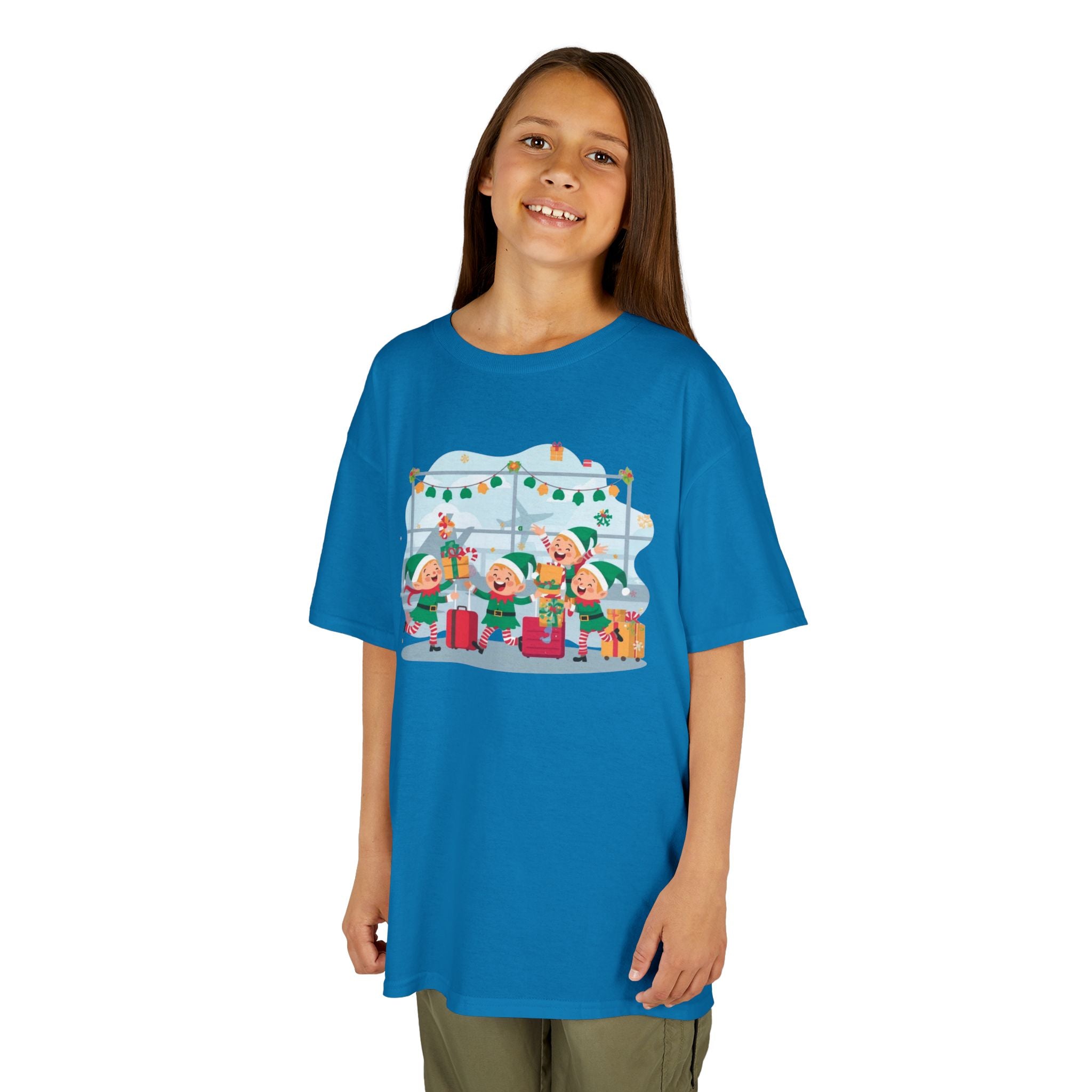 Kids Christmas Elves Airport Shirt — Cute Holiday Travel T-Shirt | Gildan 5000B