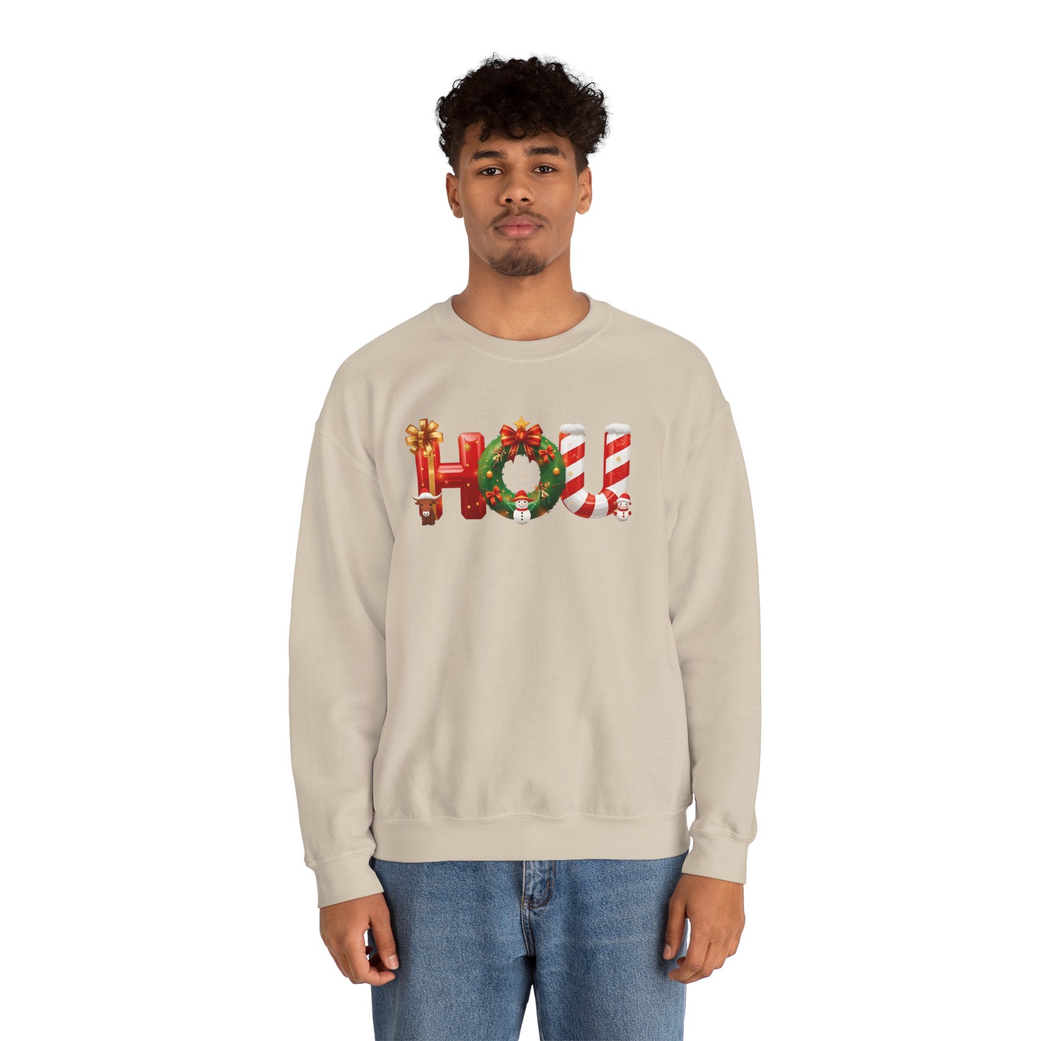 HOU Christmas Sweatshirt – Festive Holiday Letter Art Tee | Christmas Gift | Gildan 18000