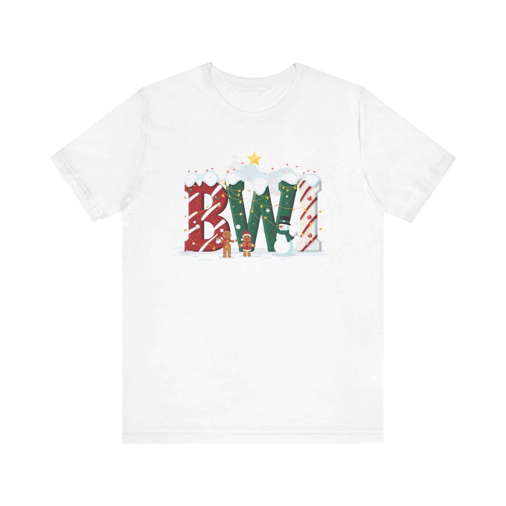 BWI Christmas Shirt – Festive Holiday Letter Art Tee | Christmas Gift | Bella Canvas 3001