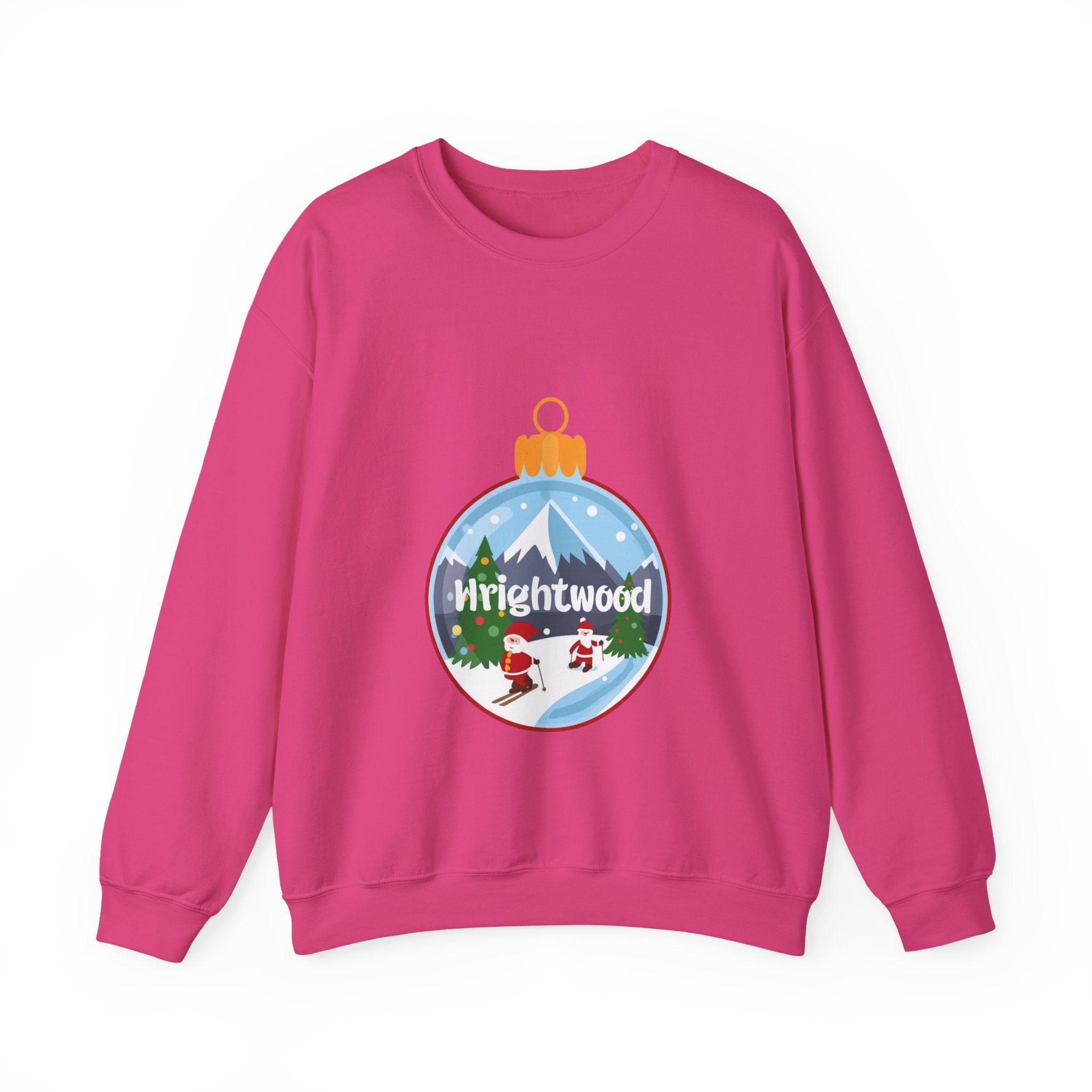 Wrightwood Christmas Sweatshirt – Cute Holiday Ornament Santa Skiing Crewneck | Mountain Town Christmas Gift | Gildan 18000
