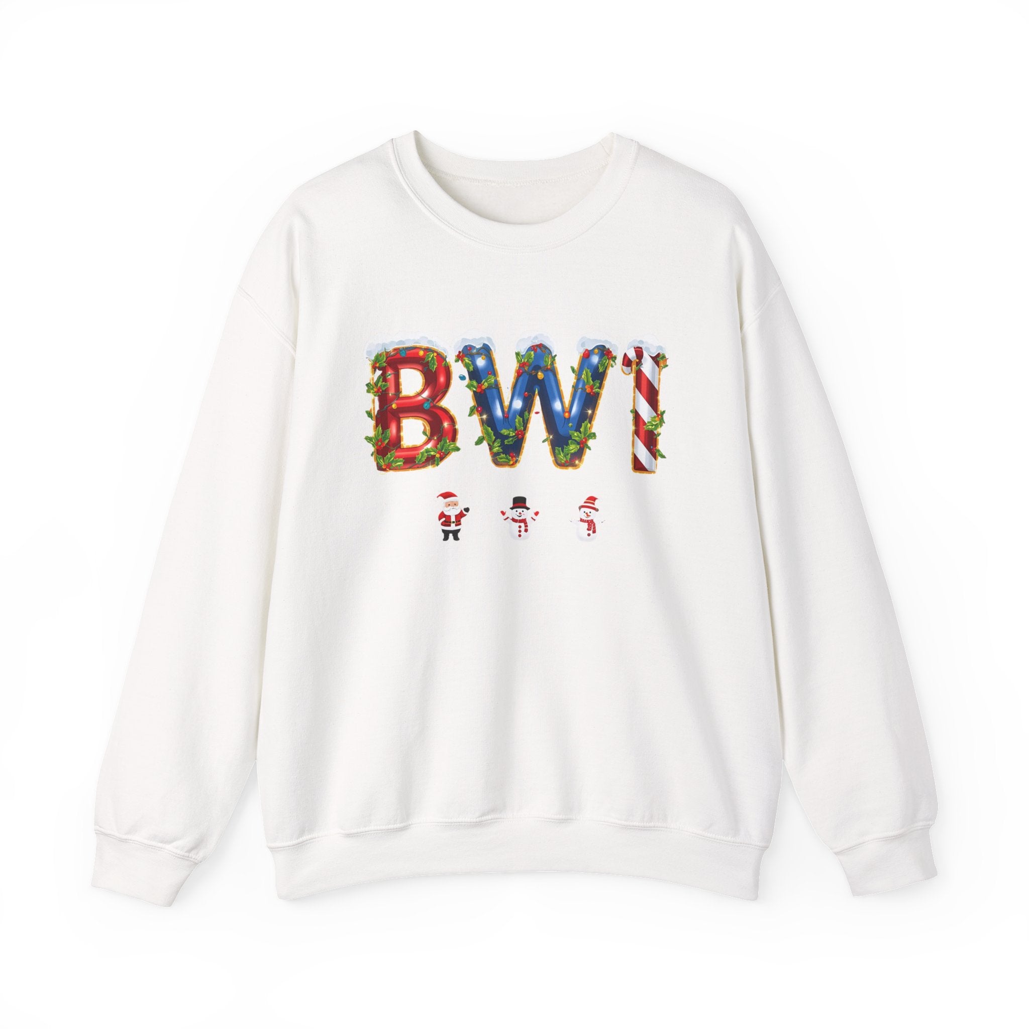 BWI Christmas Sweatshirt – Festive Holiday Letter Art Tee | Christmas Gift | Gildan 18000