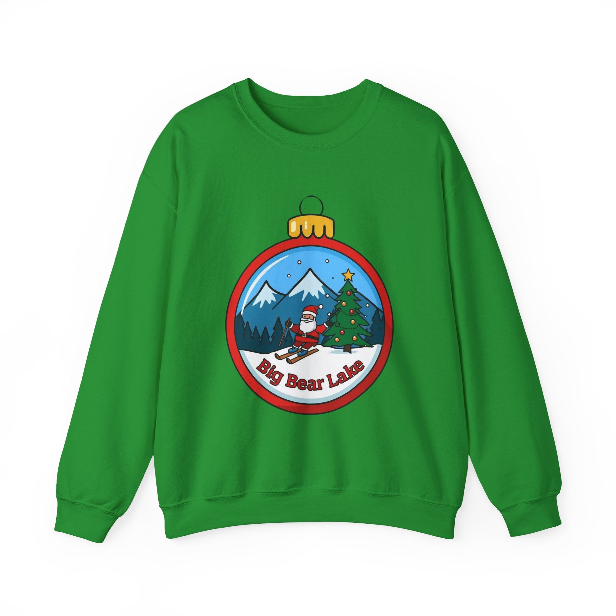 Big Bear Lake Skiing Santa Ornament Sweatshirt — Christmas Mountain Crewneck | Gildan 18000