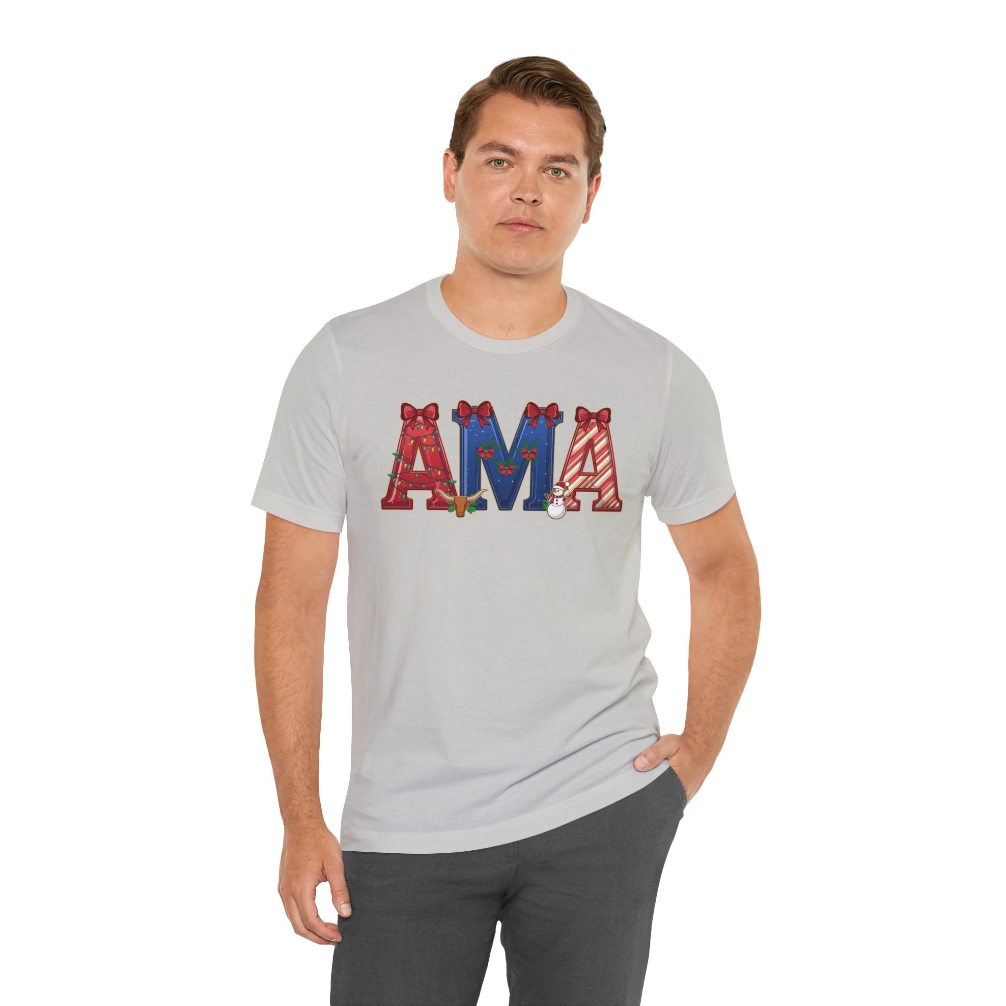 AMA Christmas Shirt – Festive Holiday Letter Art Tee | Christmas Gift | Bella Canvas 3001