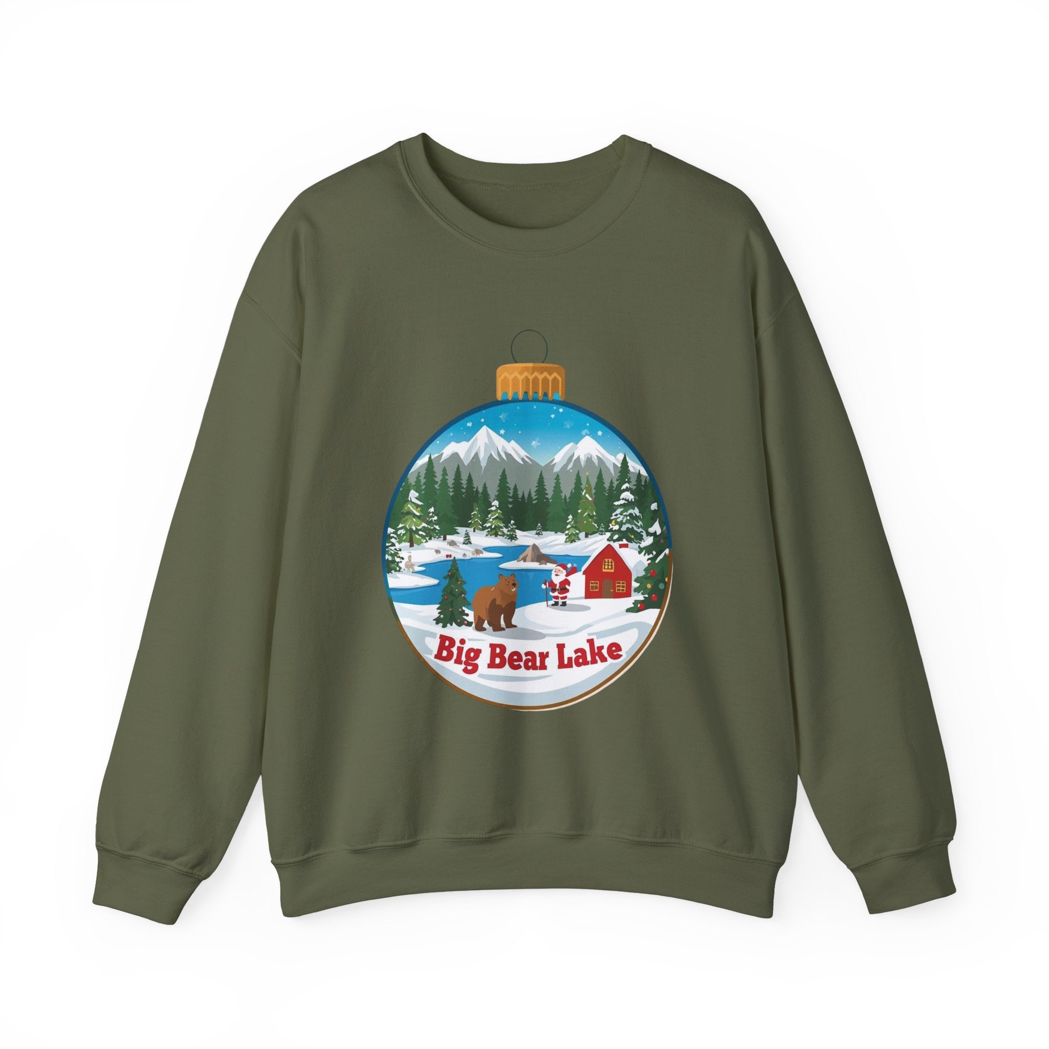 Big Bear Lake Christmas Sweatshirt – Santa Winter Ornament Cabin Crewneck | Cute Mountain Holiday Sweater | Santa & Bear Gift Shirt | Gildan 18000