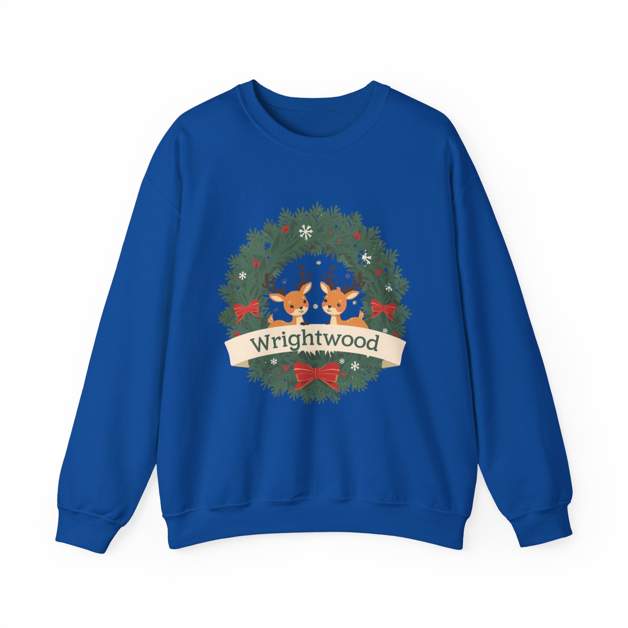 Wrightwood Christmas Sweatshirt – Holiday Wreath Deer Crewneck | Cute Mountain Town Winter Sweater | Wrightwood CA Gift | Gildan 18000