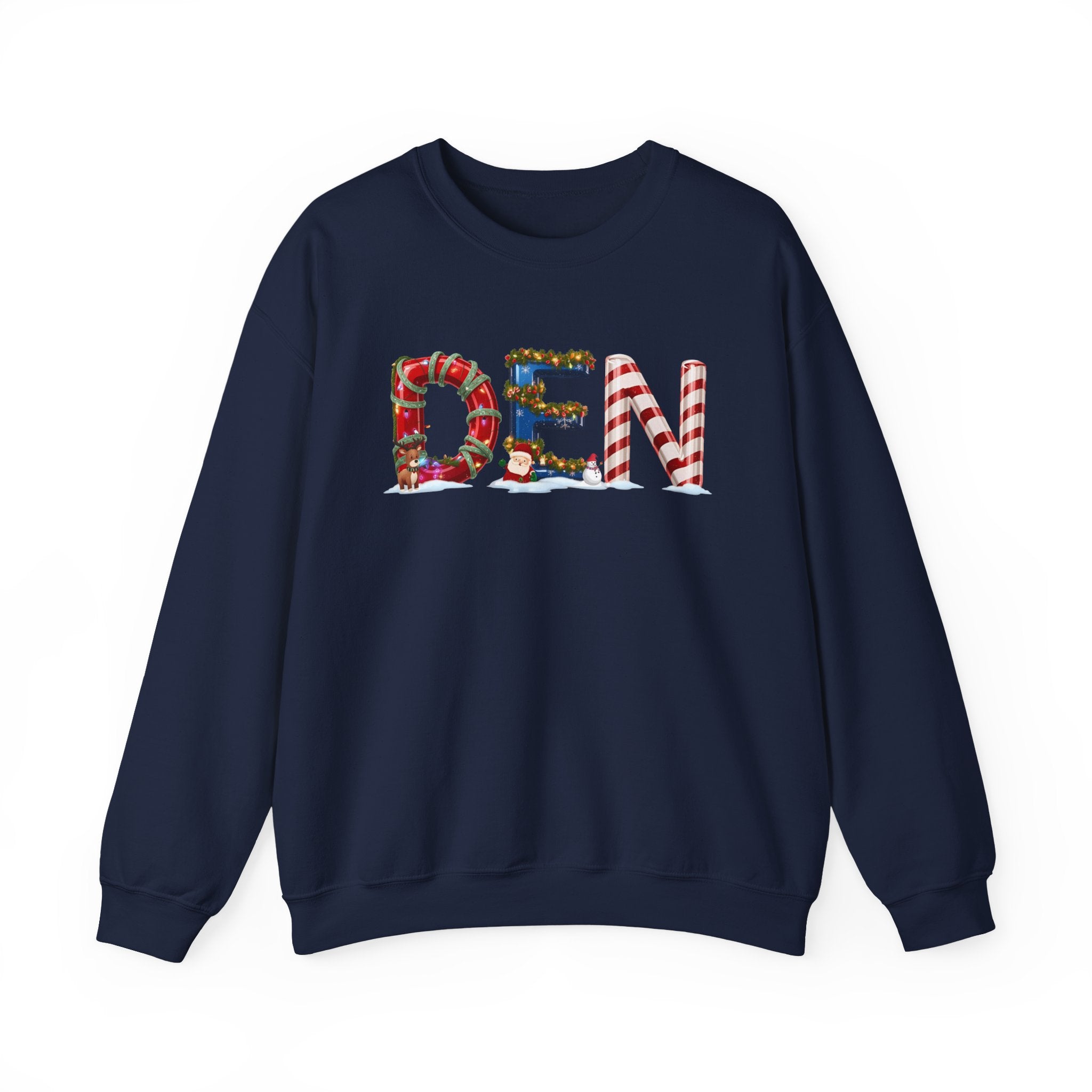 DEN Christmas Sweatshirt – Festive Holiday Letter Art Tee | Christmas Gift | Gildan 18000