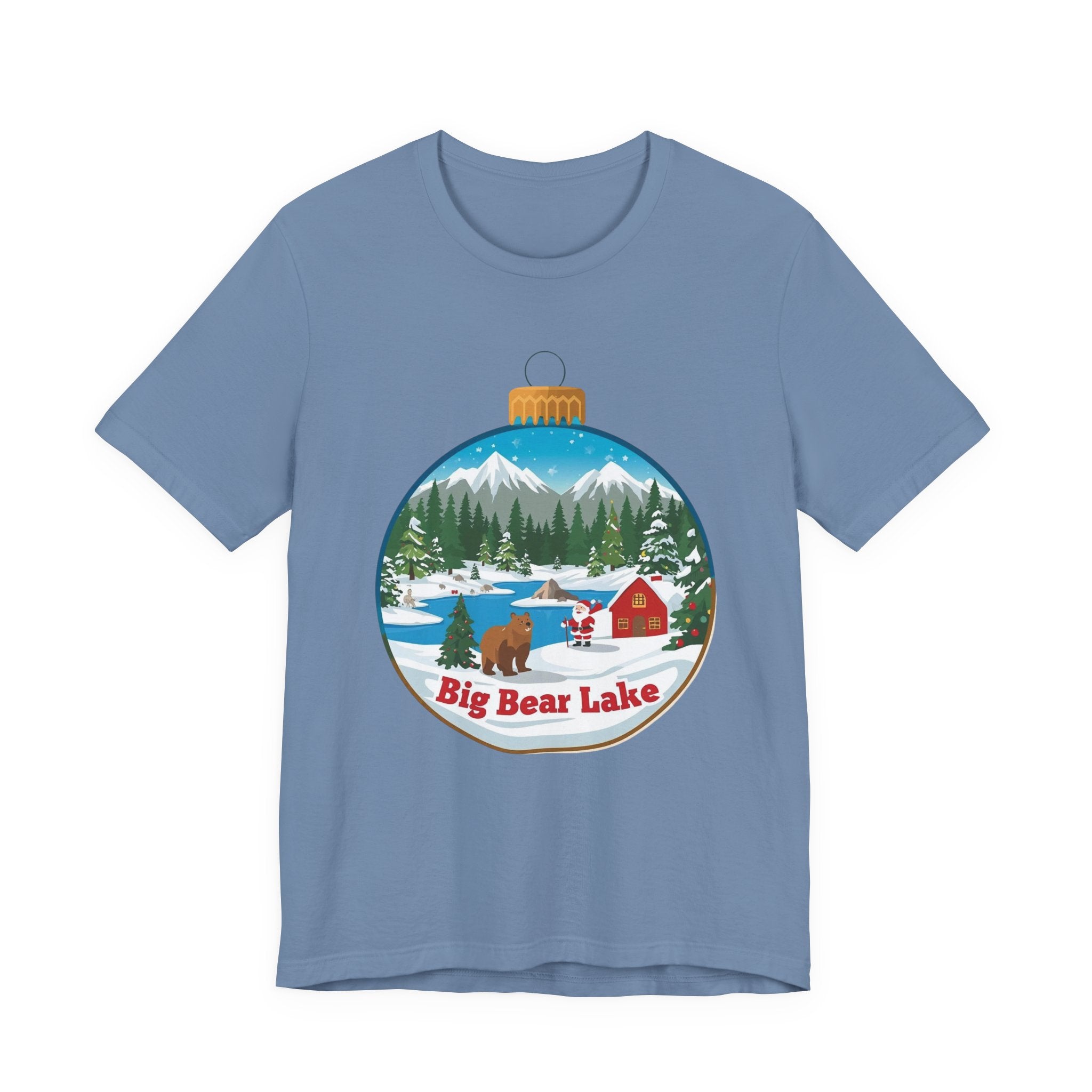 Big Bear Lake Christmas Ornament Scene T-Shirt – Santa, Cabin & Winter Mountains Tee