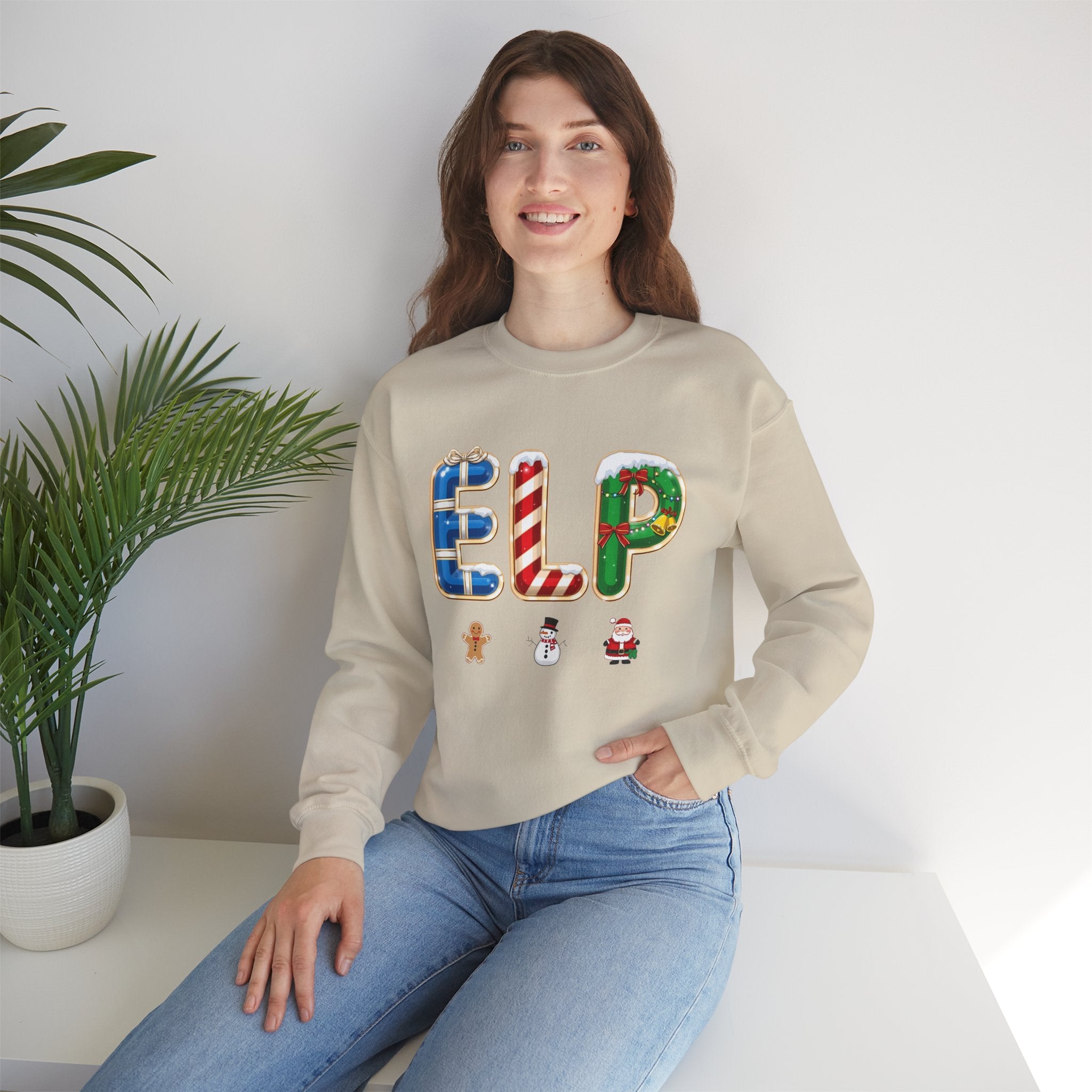 ELP Christmas Sweatshirt – Festive Holiday Letter Art Tee | Christmas Gift | Gildan 18000