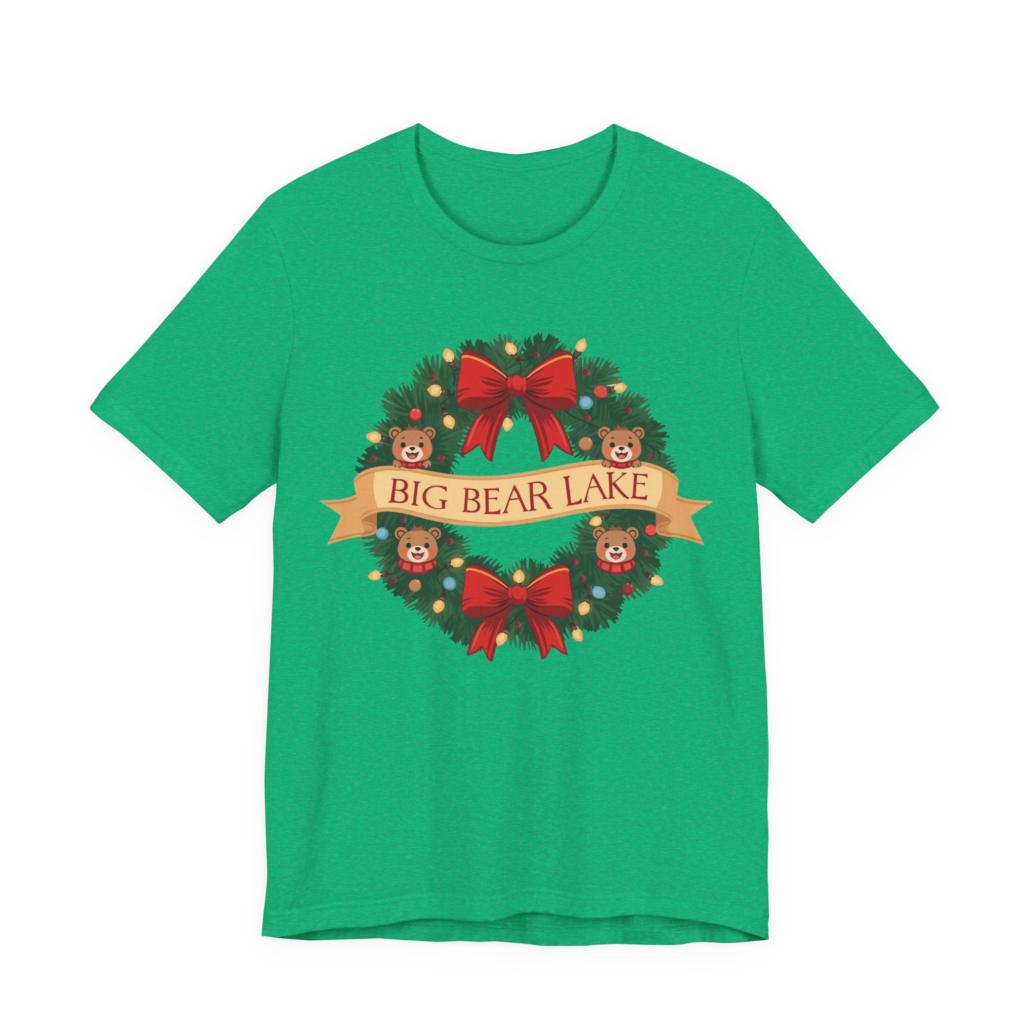 Big Bear Lake Christmas Wreath T-Shirt — Cute Holiday Bears & Lights | Bella Canvas 3001
