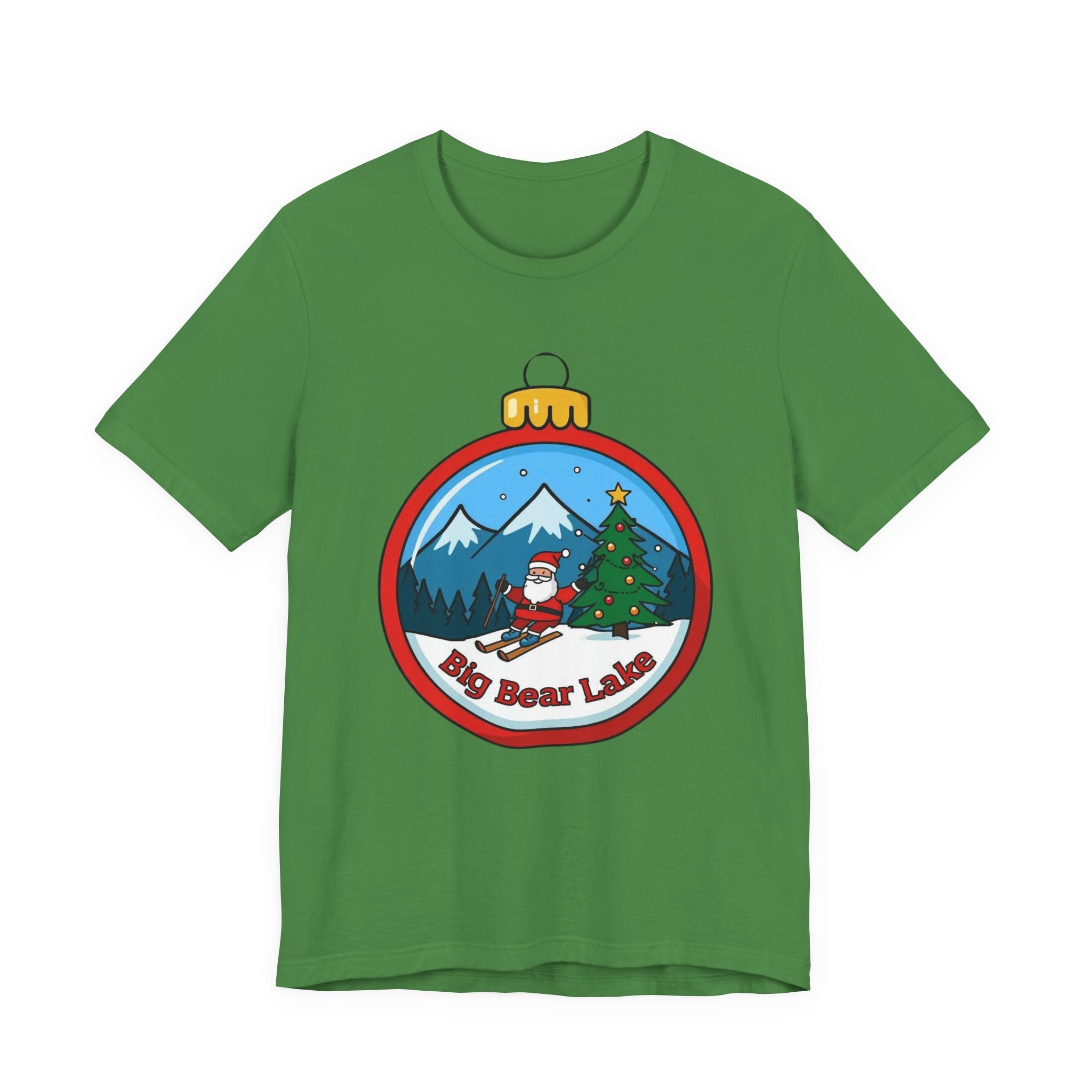 Big Bear Lake Skiing Santa Ornament T-Shirt — Christmas Mountain Holiday Tee | Bella Canvas 3001