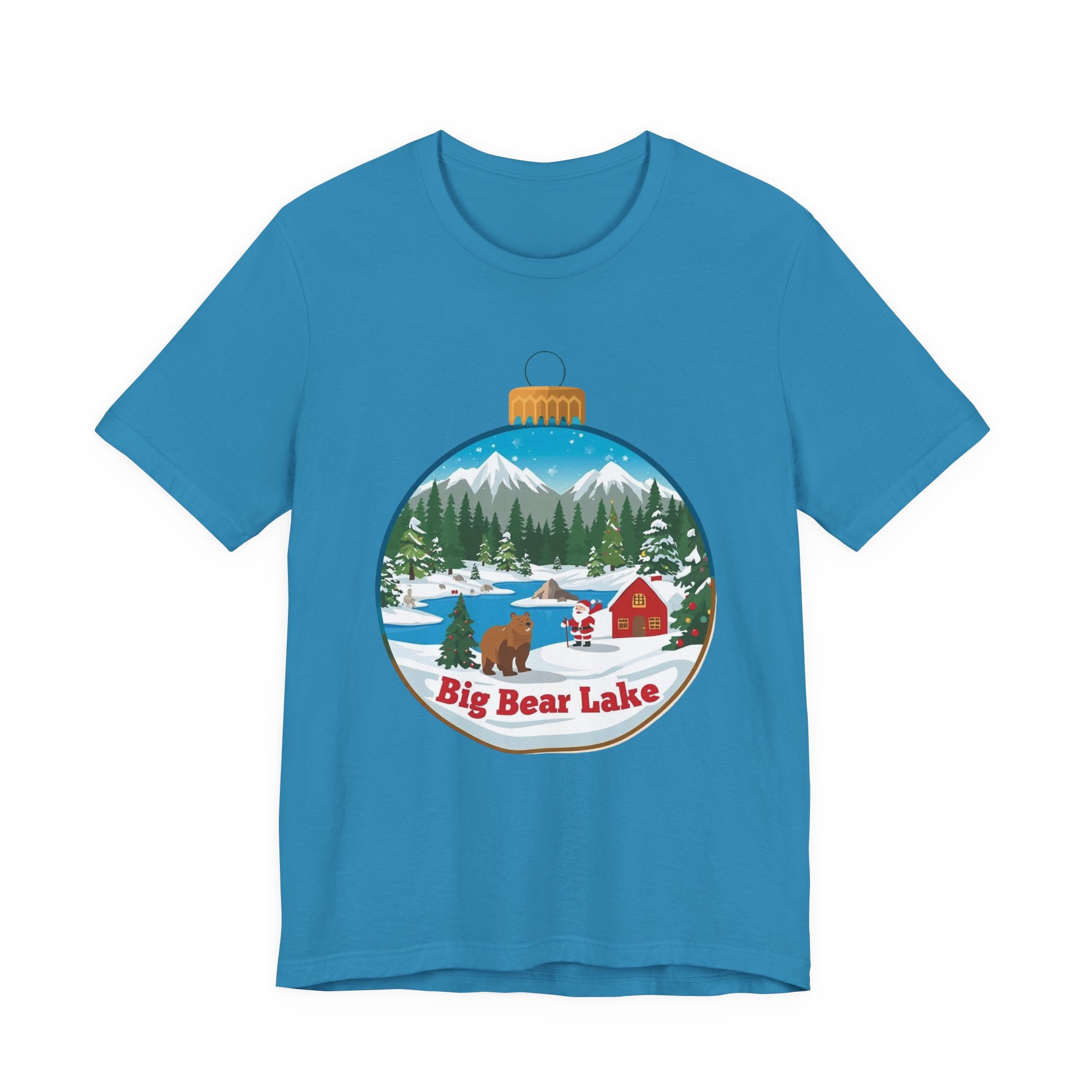 Big Bear Lake Christmas Ornament Scene T-Shirt – Santa, Cabin & Winter Mountains Tee