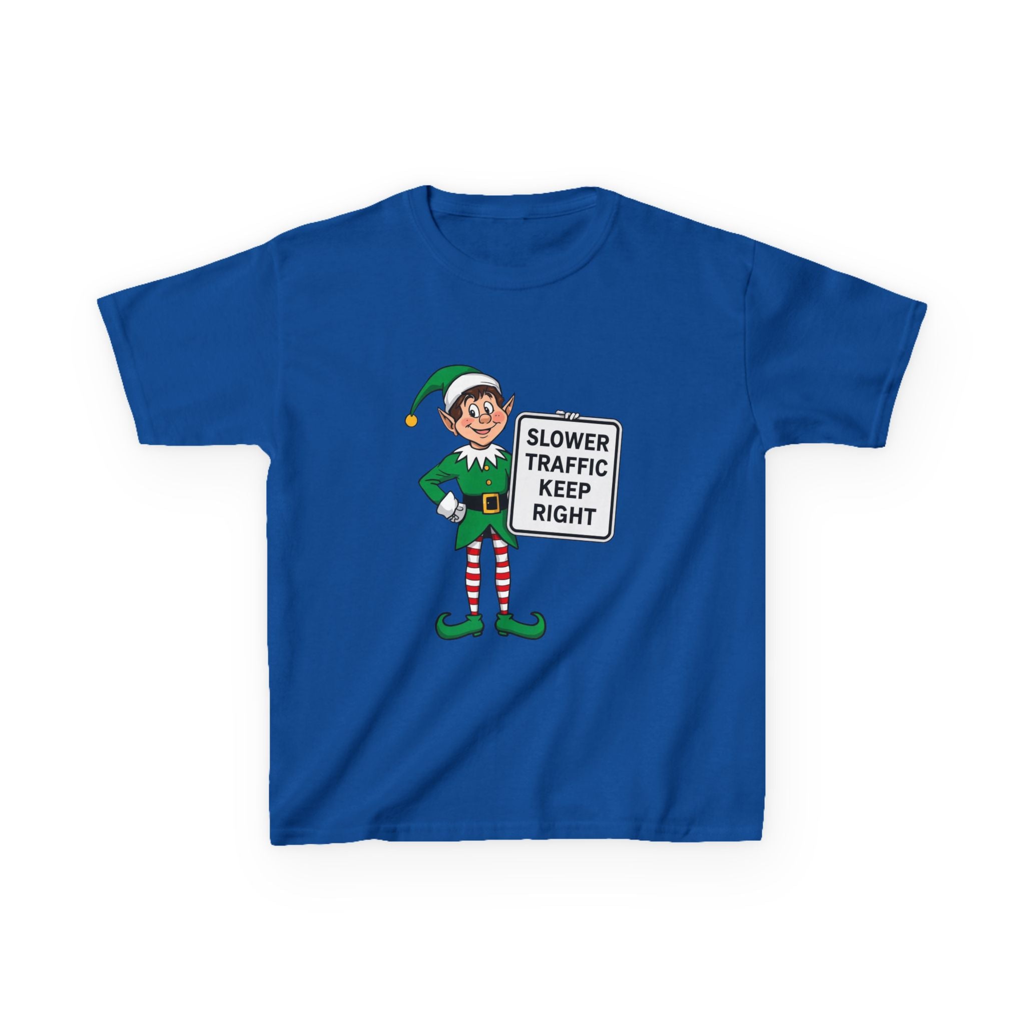 Funny Elf Traffic Kids Christmas Shirt – Slower Traffic Keep Right Holiday Tee | Cute Christmas Elf Humor | Gildan 5000B