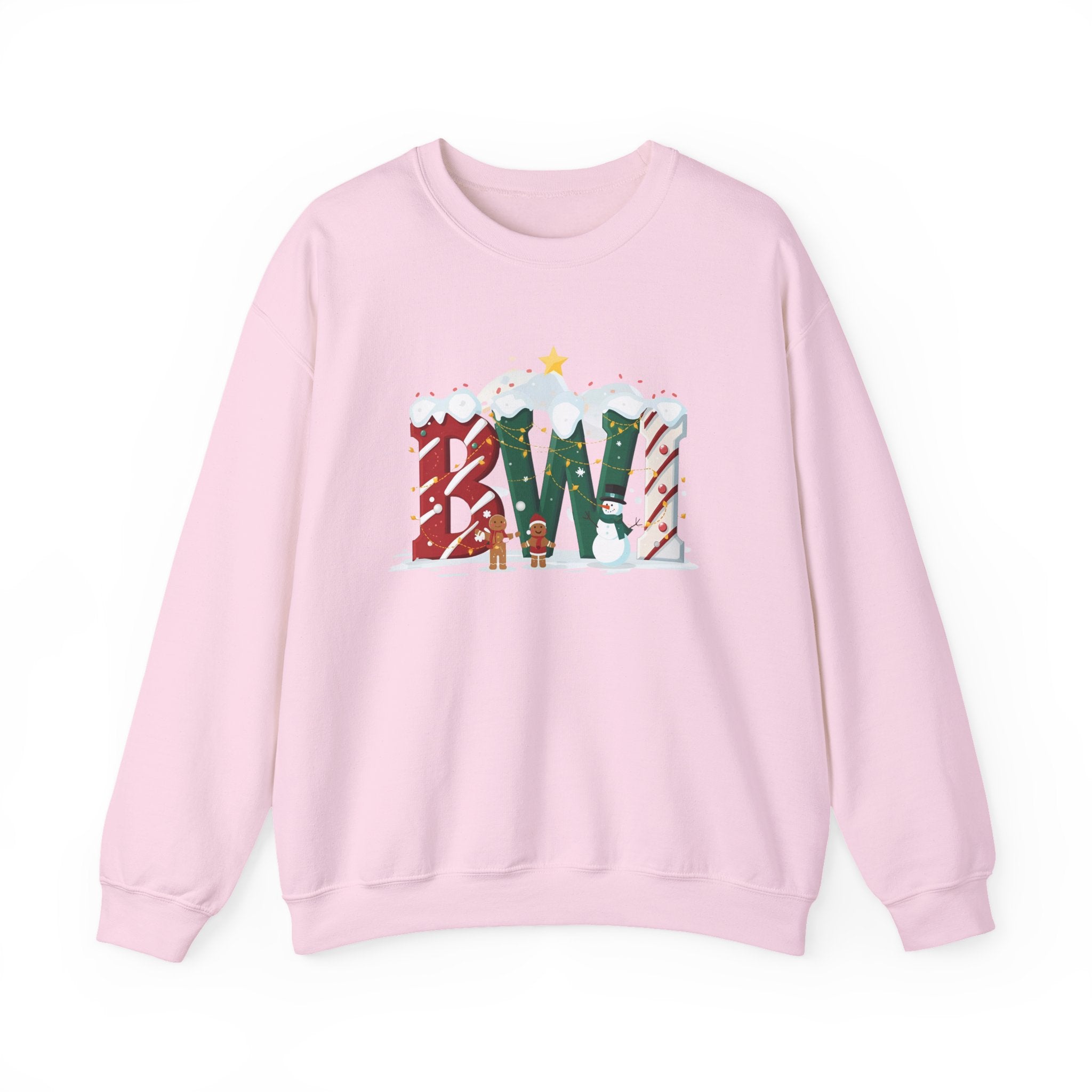 BWI Christmas Sweatshirt – Festive Holiday Letter Art Tee | Christmas Gift | Gildan 18000