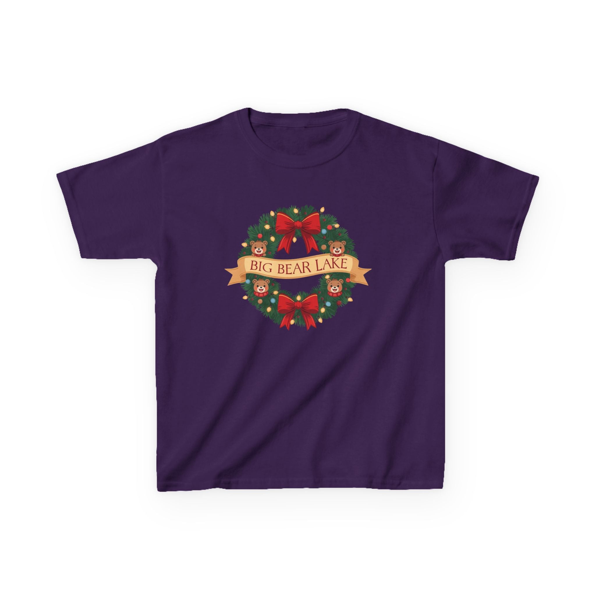Kids Big Bear Lake Christmas Wreath Shirt — Cute Holiday Bears T-Shirt | Gildan 5000B