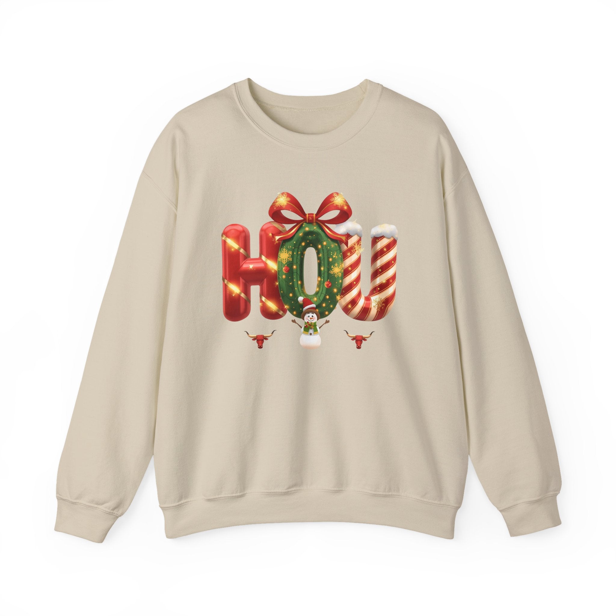HOU Christmas Sweatshirt – Festive Holiday Letter Art Tee | Christmas Gift | Gildan 18000