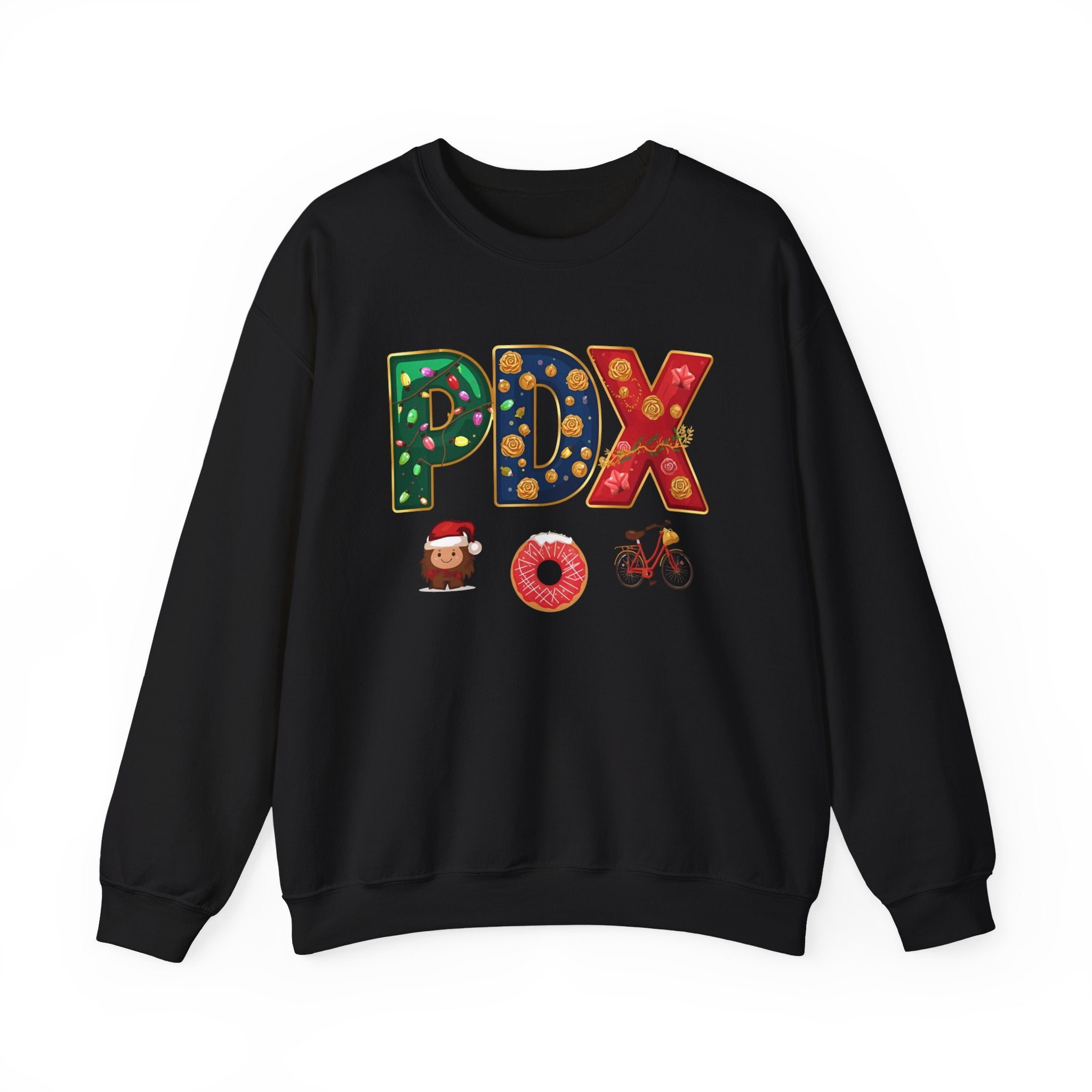PDX Christmas Sweatshirt – Festive Holiday Letter Art Crewneck | Winter Travel Gift | Gildan 18000