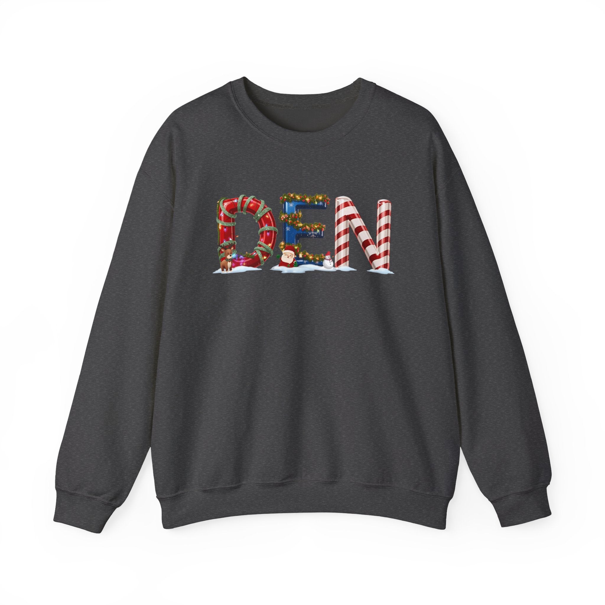 DEN Christmas Sweatshirt – Festive Holiday Letter Art Tee | Christmas Gift | Gildan 18000