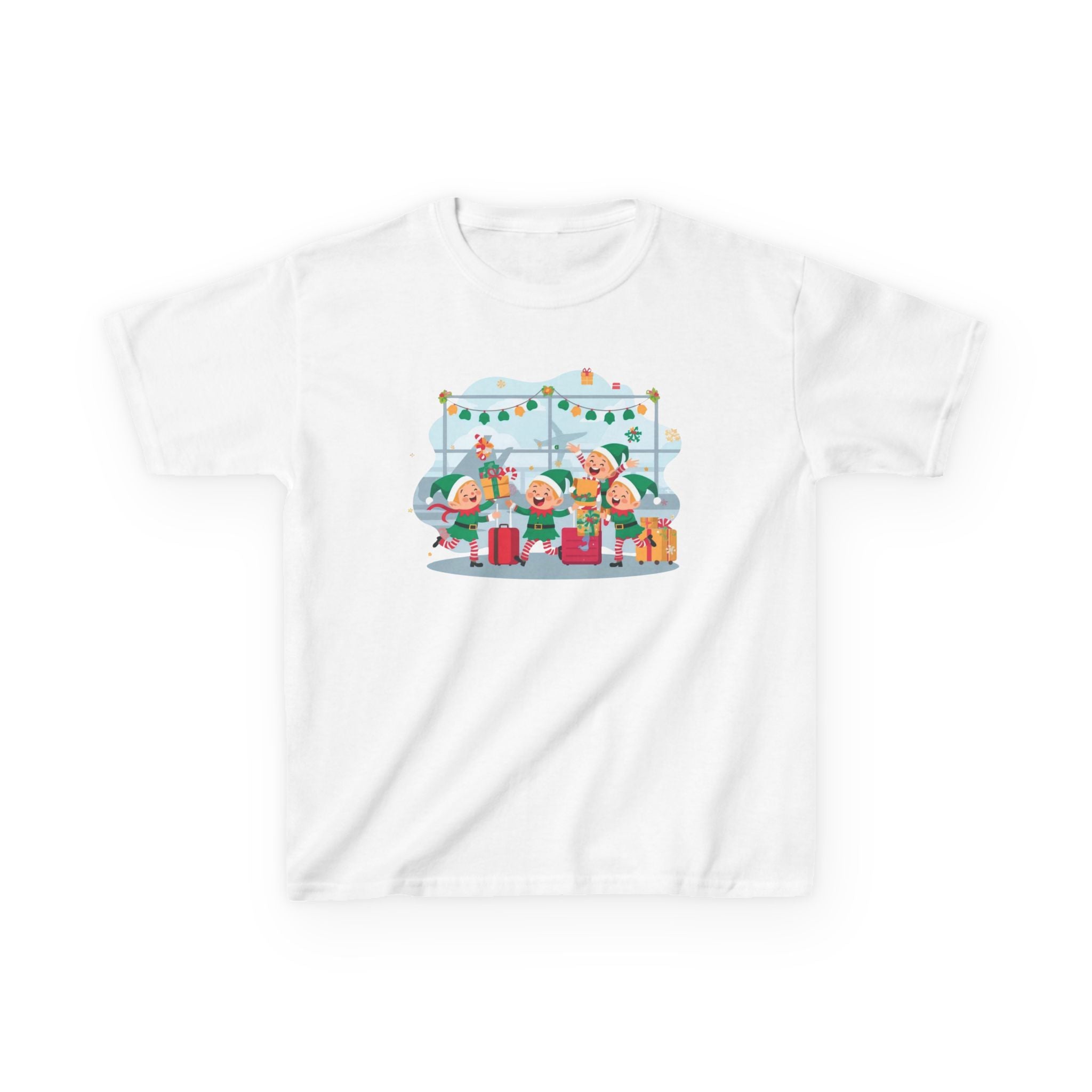 Kids Christmas Elves Airport Shirt — Cute Holiday Travel T-Shirt | Gildan 5000B
